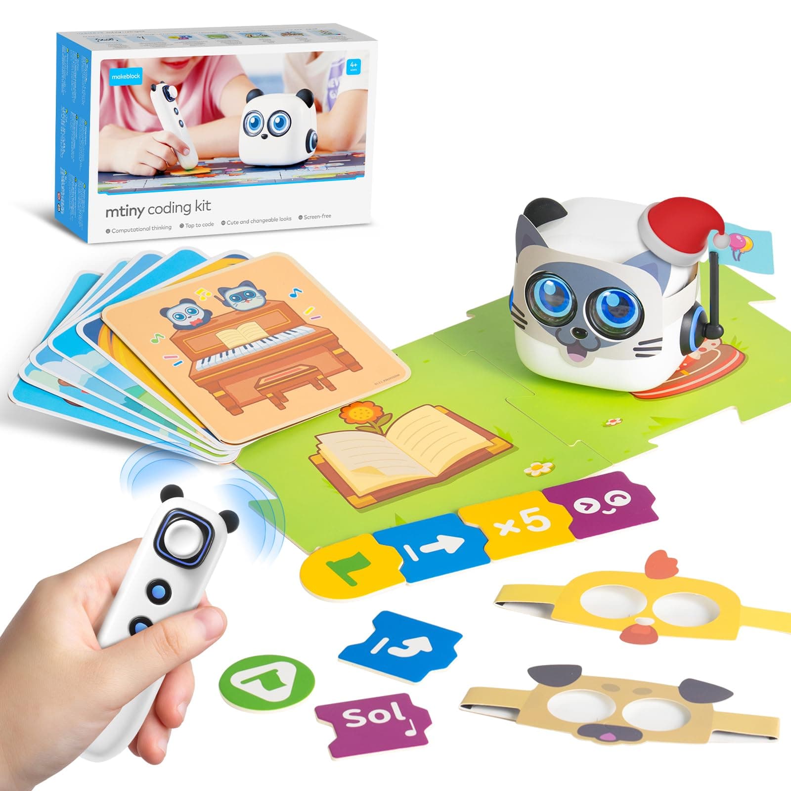 Makeblock mTiny Coding Robot Kit, Early Childhood STEM Educational Smart Robot Toy for Kids Aged 4+, DIY Screen Free Rechargeable Remote Control Robot Gift for Boys and Girls