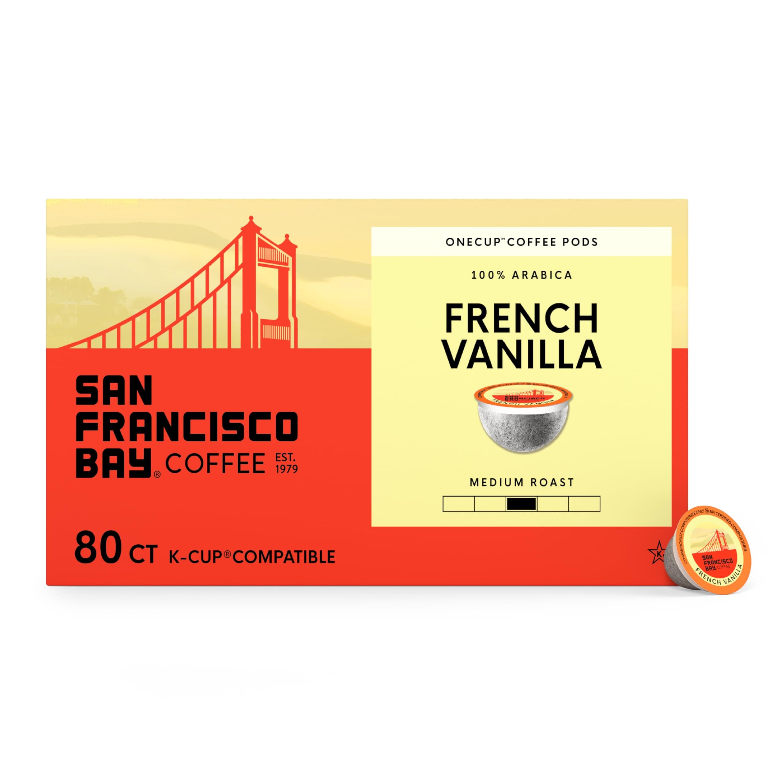 San Francisco Bay K-Cup Coffee Pods, French Vanilla (80 ct), Medium Roast, Commercially Compostable Single-Serve Flavored Coffee Pods
