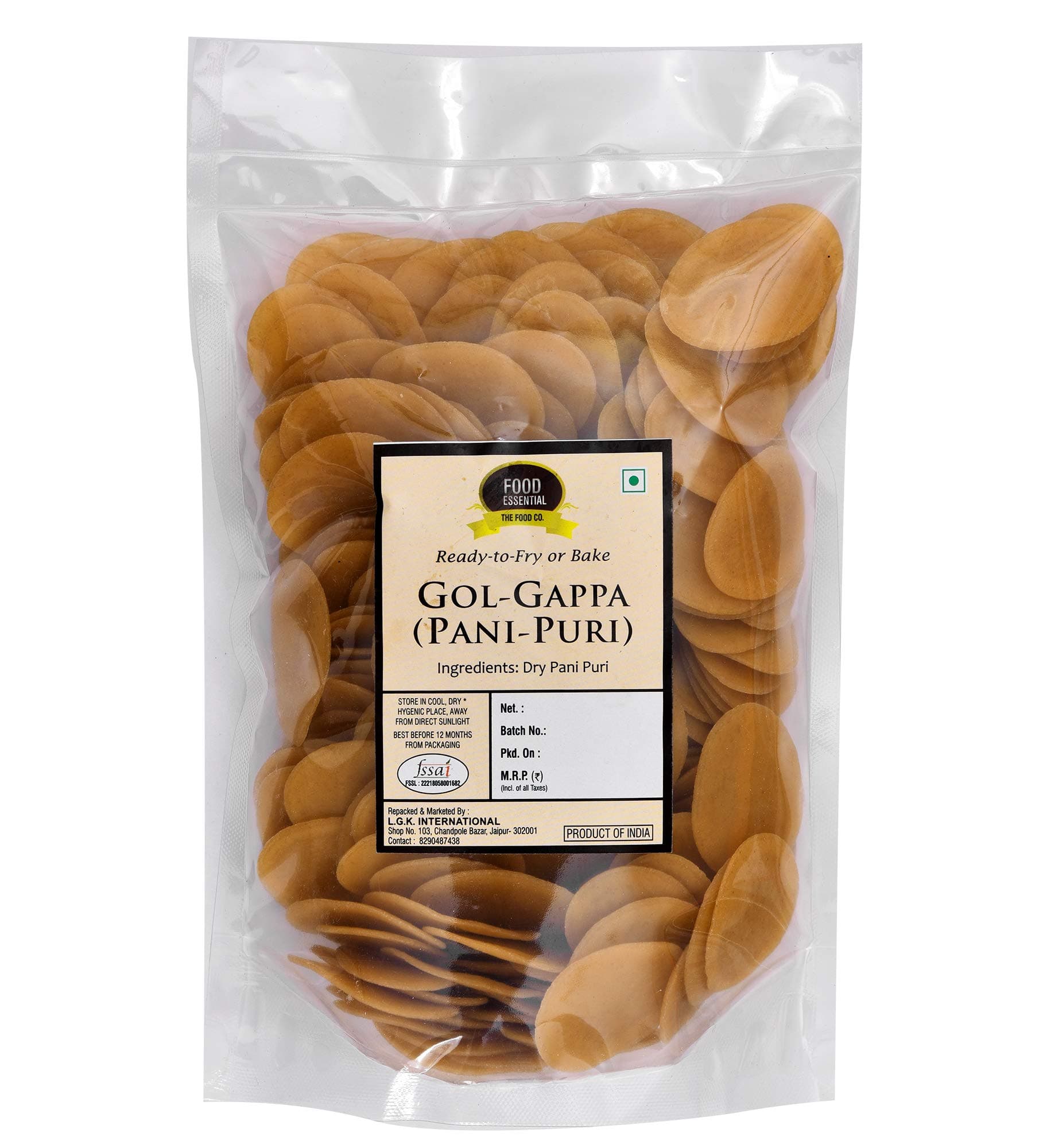 Food Essential Ready-to-Fry Dry Gol Gappa (Pani Puris) 500 gm.