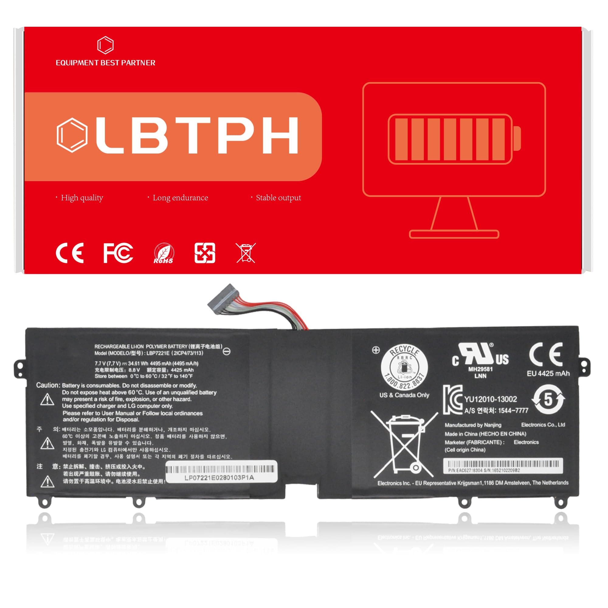LBP7221E LBG722VH Compatible Laptop Battery Replacement for LG Gram 13Z940 14Z950 15Z960 15Z950 Series 7.7V 34.61Wh
