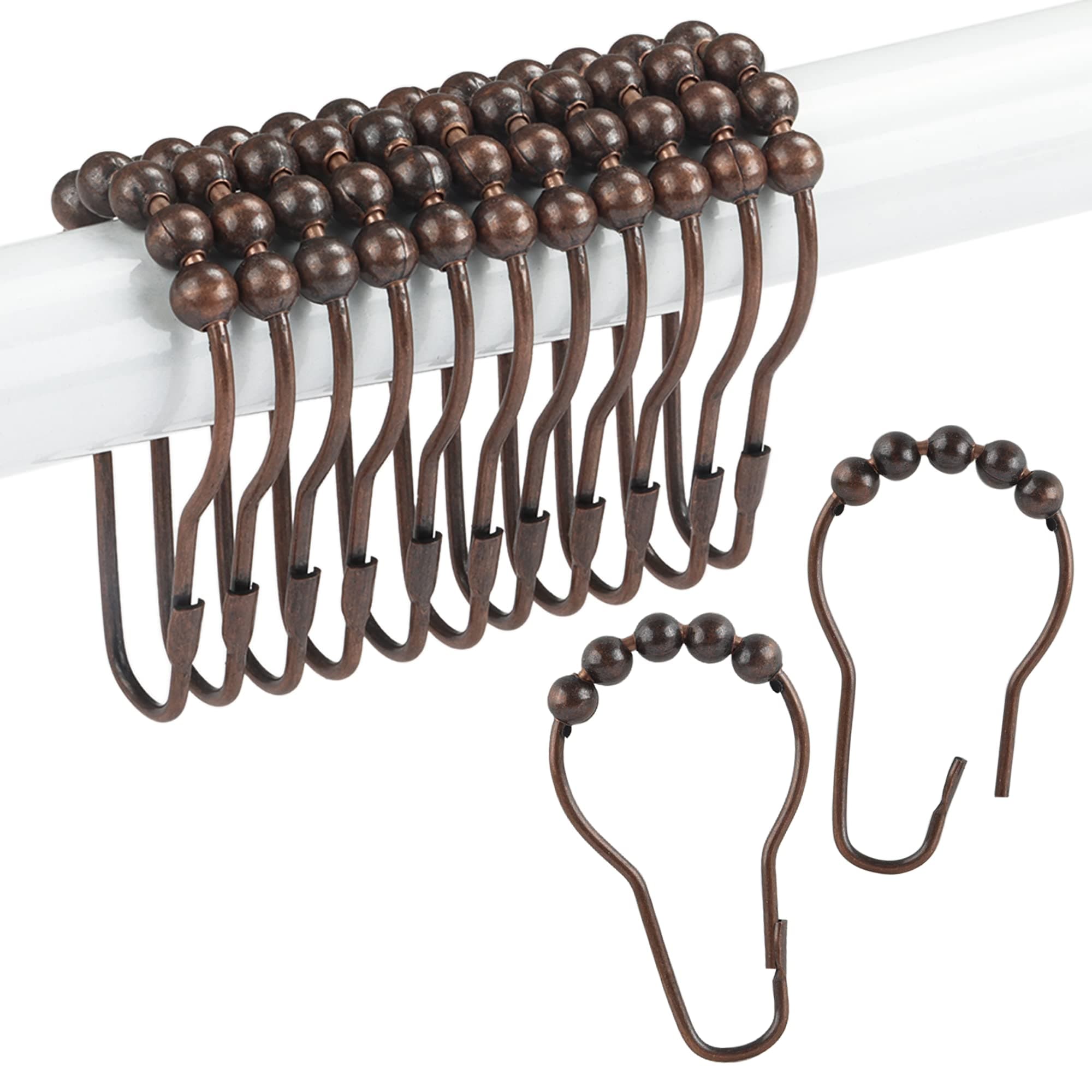 AnsxiyShower Curtain Hooks Rings Rust Resistant Metal Shower Curtain Hooks Rings for Bathroom Shower Rods Curtains - Set of 12, Bronze