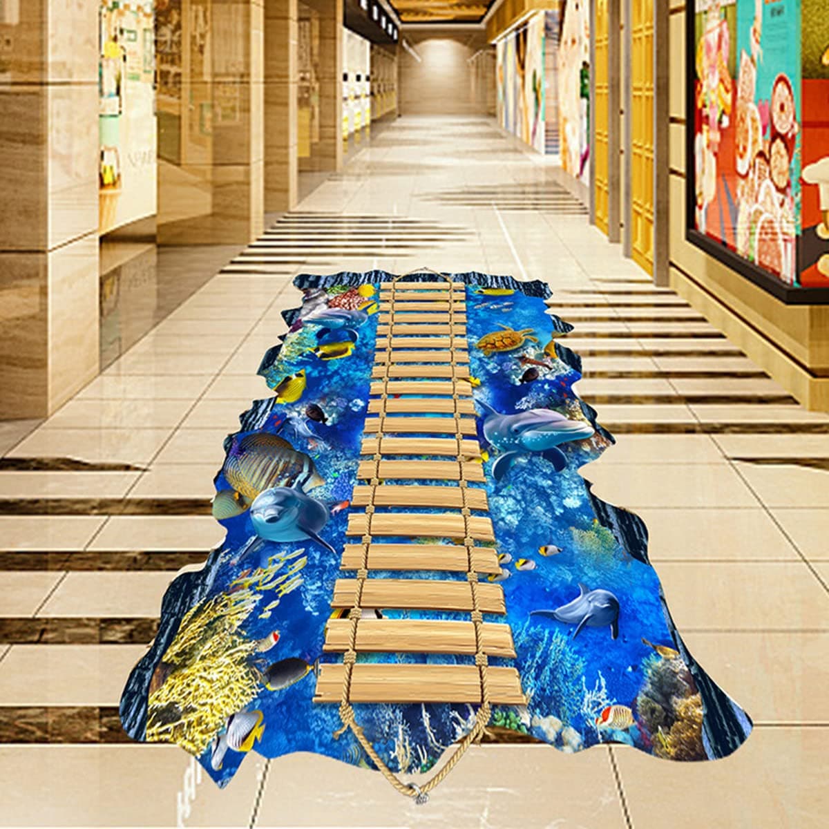 3D Under The Sea World Stickers Removable Love Ocean Dolphin Murals Underwater World Vivid Fish Sea Turtle Starfish Animals Art Floor Decal for Bathroom Living Room Bedroom Decor