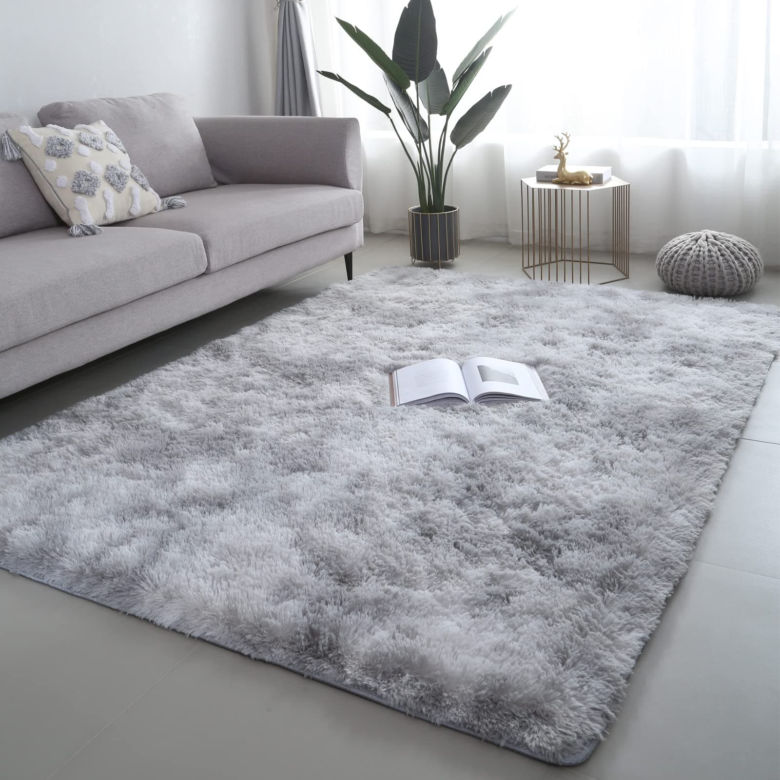 lekeplus Rugs Living Room Large Rugs Bedroom Anti Skid Rug Shaggy Soft Rug for Living Room Bedroom Play Area Kids Room Luxury Decorative(Light grey 120x160cm)