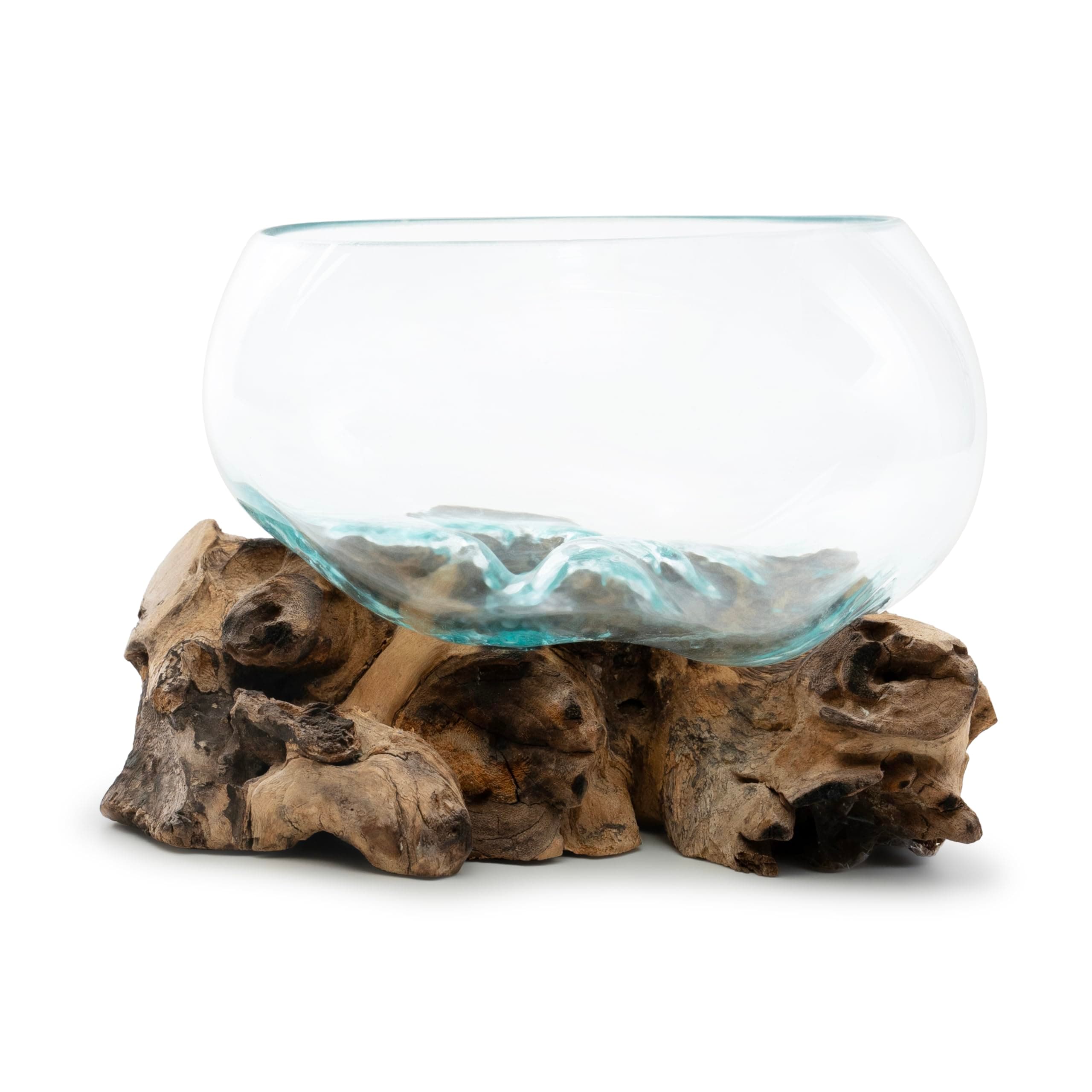 Handcrafted Glass Bowl on Driftwood Unique Decorative Glass Bowl for Table Centerpieces (Medium)