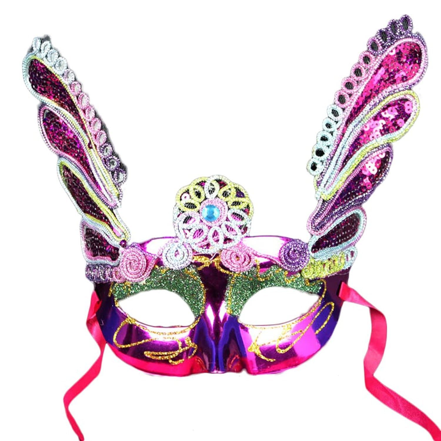 AoLice Glittering Paillette Face Mask Mardi Gras Dragonfly Pattern Masquerade Mask