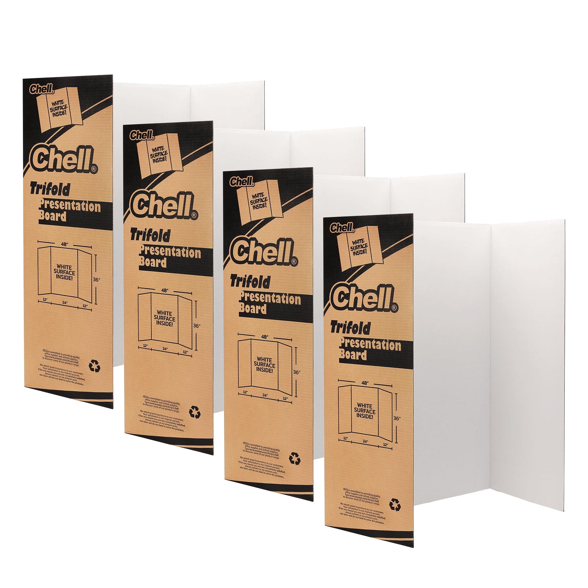 chell 4 Pack Trifold Poster Board, 36" x 48", White Corrugated Project Boards for Science Fair, School Projects, Event Displays and Business Presentations