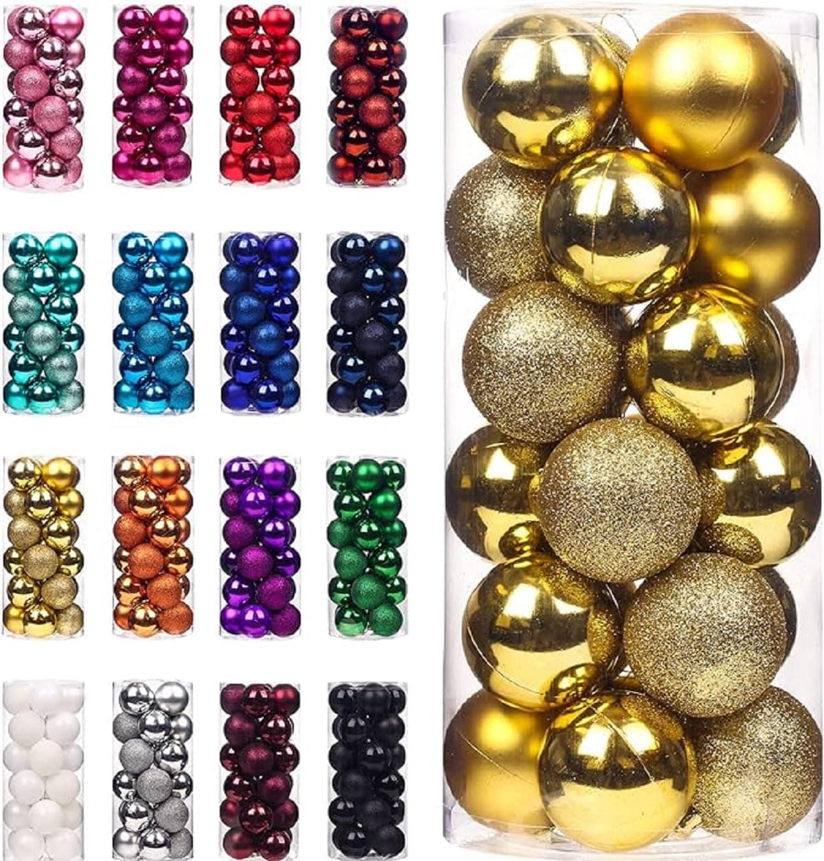 ZAITRO Christmas Baubles 24 Pcs Christmas Tree Decoration Ball Ornaments Xmas Tree Shatterproof Balls for Hanging Seasonal Decorations Festival Holiday Decor - Shiny, Matte, Glitter 4cm (Gold)