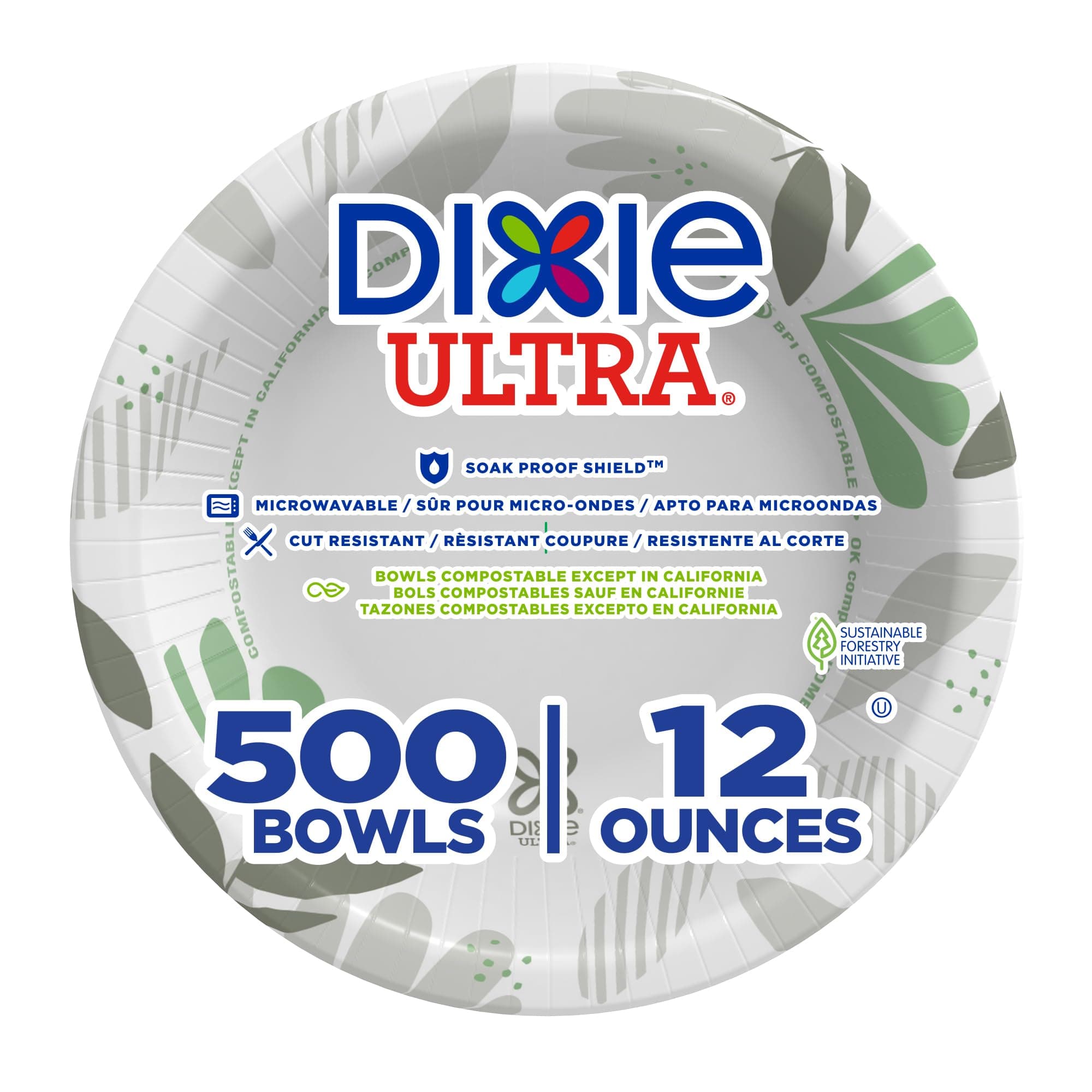 Dixie Ultra 12 oz Heavy-Weight Paper Bowls By GP PRO, Pathways Design, 500 Count (125 Disposable Bowls Per Pack, 4 Packs Per Case), SXB12WS