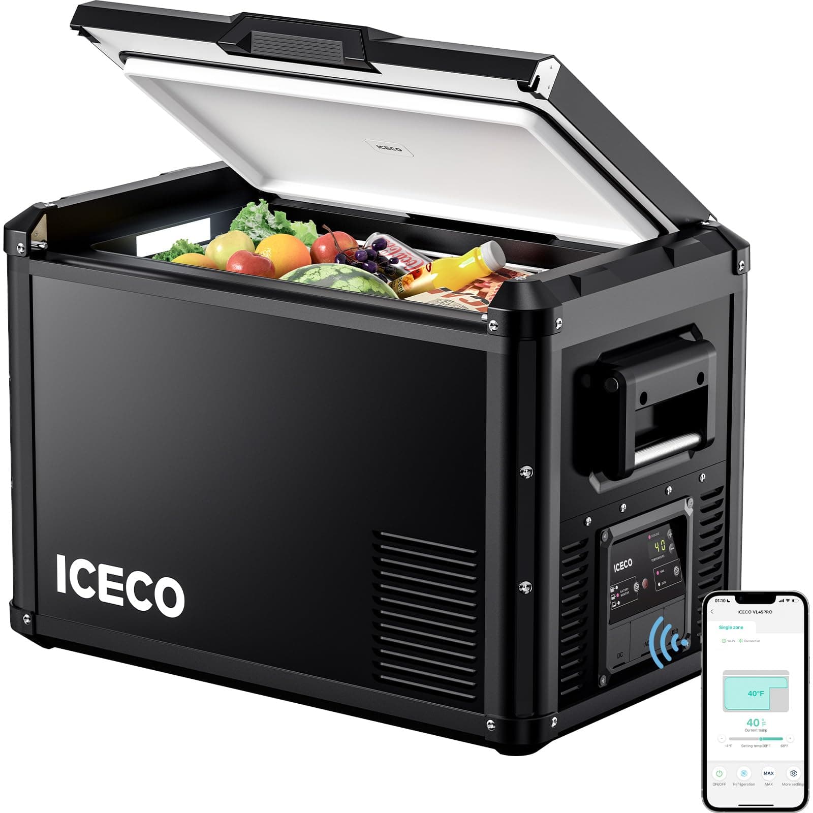 ICECO VL45 ProS Portable Refrigerator, Multi-directional Lid, Dual USB & DC 12/24V, AC 110-240V, 45L Steel Compact Refrigerator Powered by SECOP, 0℉ to 50℉, Home & Car Use [Upgrade, 47 Quarts]