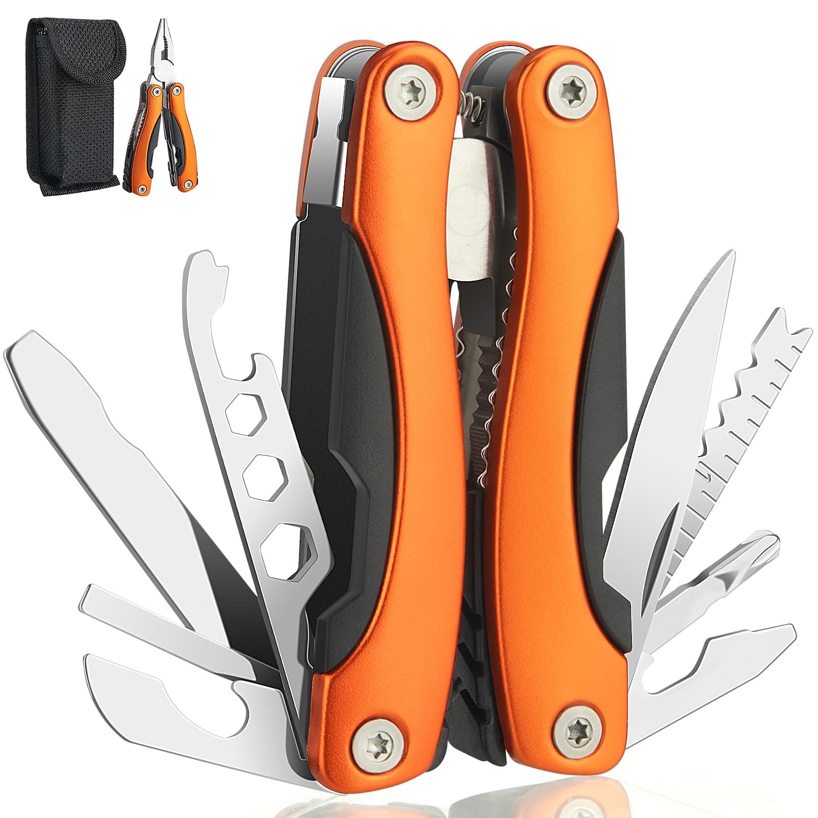 Dad Birthday Gift, Multi Tool, Multitool, Fathers Gifts, Pocket Knife, Multitool Pliers, Camping Knife with Holster and Nylon Sheath for Outdoor, Fishing, Hunting, Hiking
