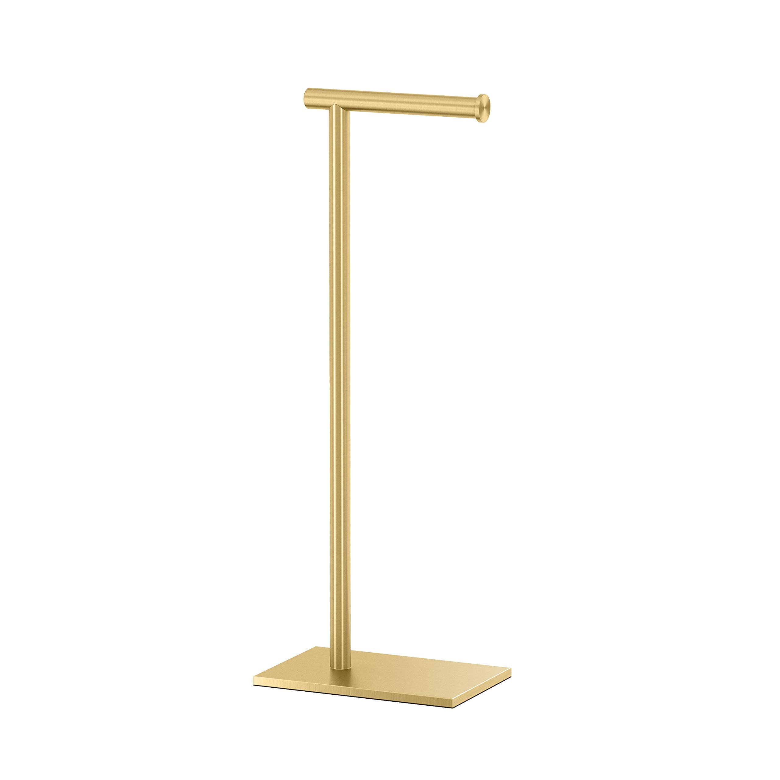 1431B, Modern Rectangle Base Freestanding Toilet Paper Holder, 22.25”, Brushed Brass/Free Standing Toilet Tissue Holder Stand with Weighted Base