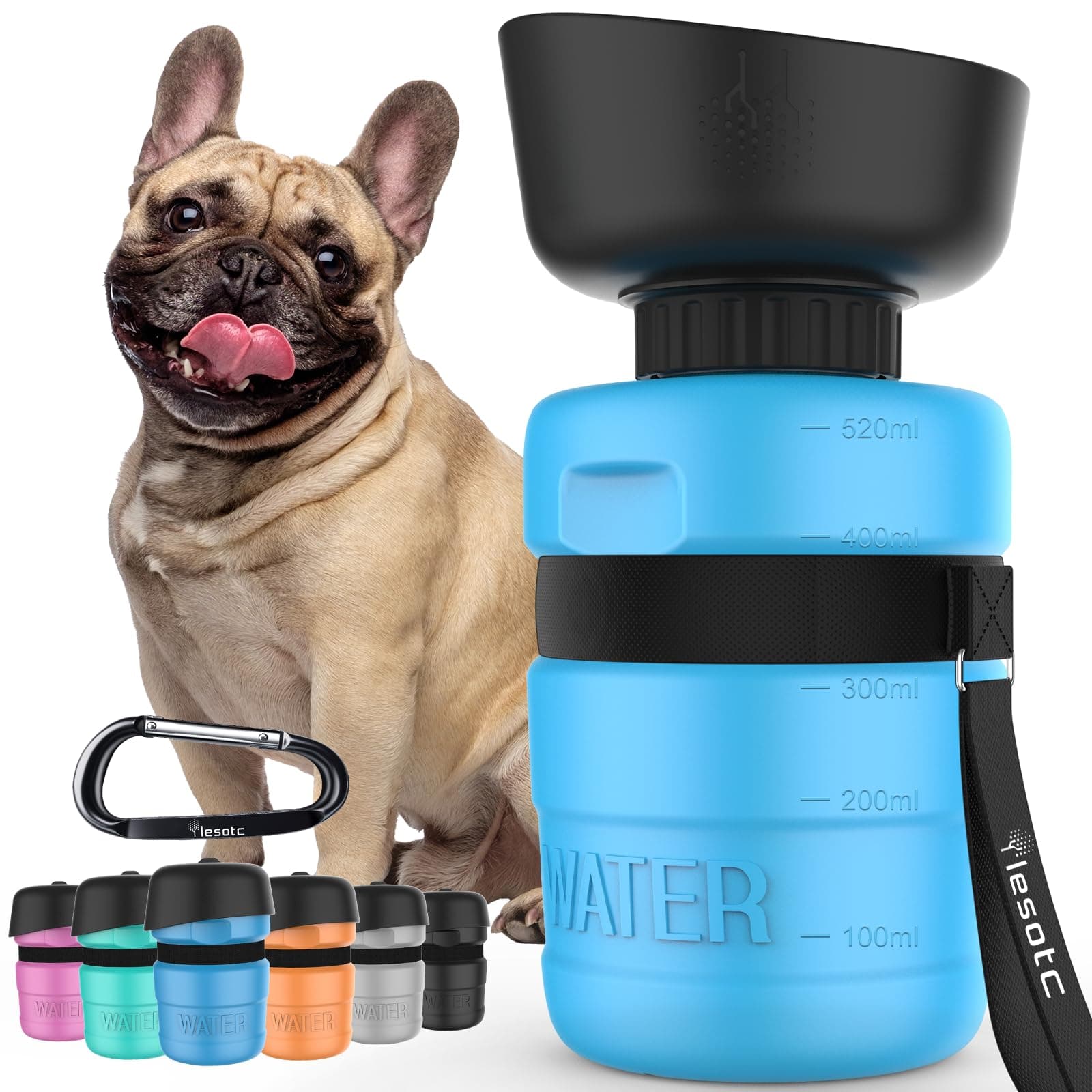 lesotc Pet Water Bottle for Dogs, Dog Water Bottle Foldable, Dog Travel Water Bottle, Dog Water Dispenser, Lightweight & Convenient for Travel BPA Free 18 OZ. (Blue)