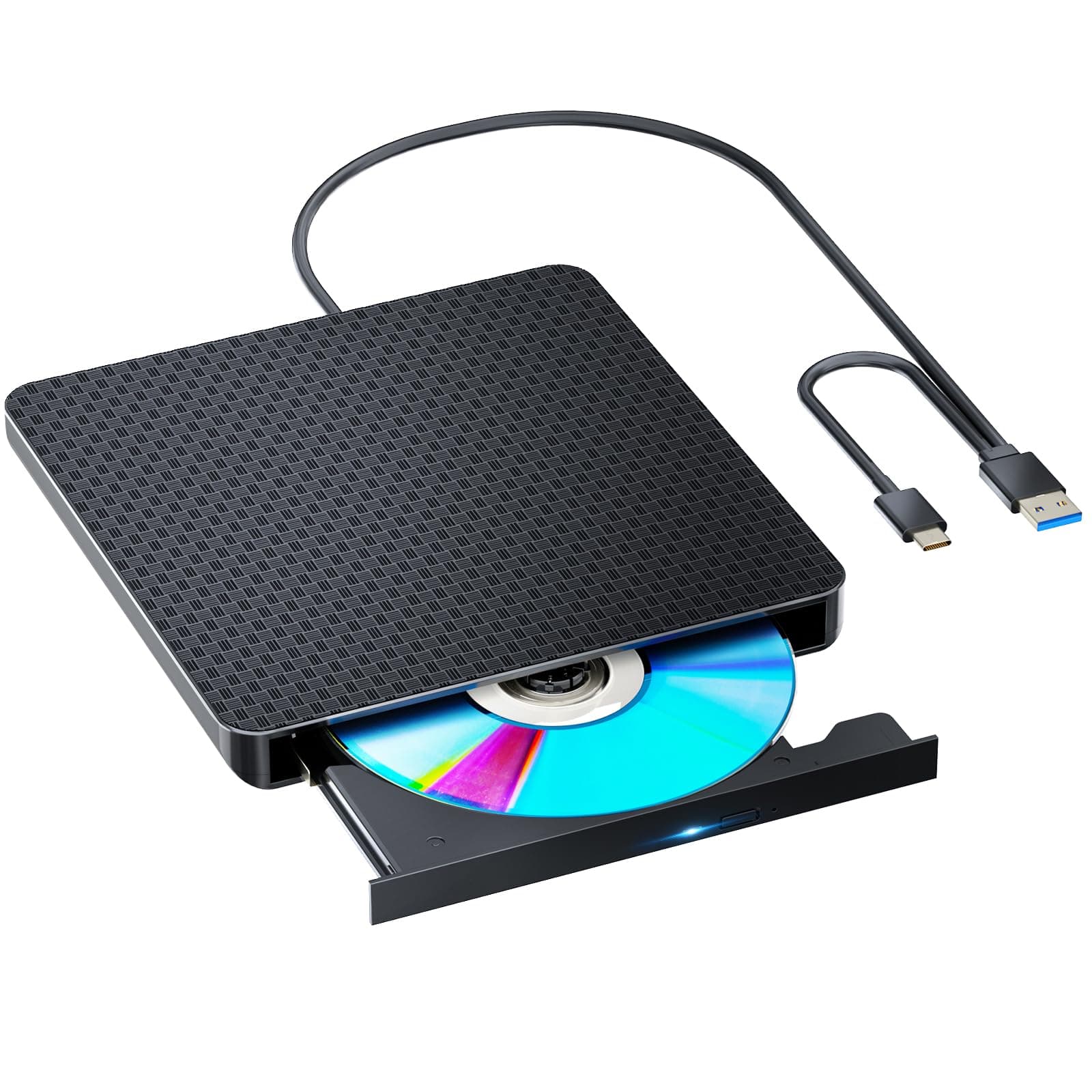 External Compatible Bluray Player Read and Write Portable Burner Compatible with USB 3.0 and Type-C Port/Win 7-11/MAC OS Compatible for Reading BD/DVD/CD