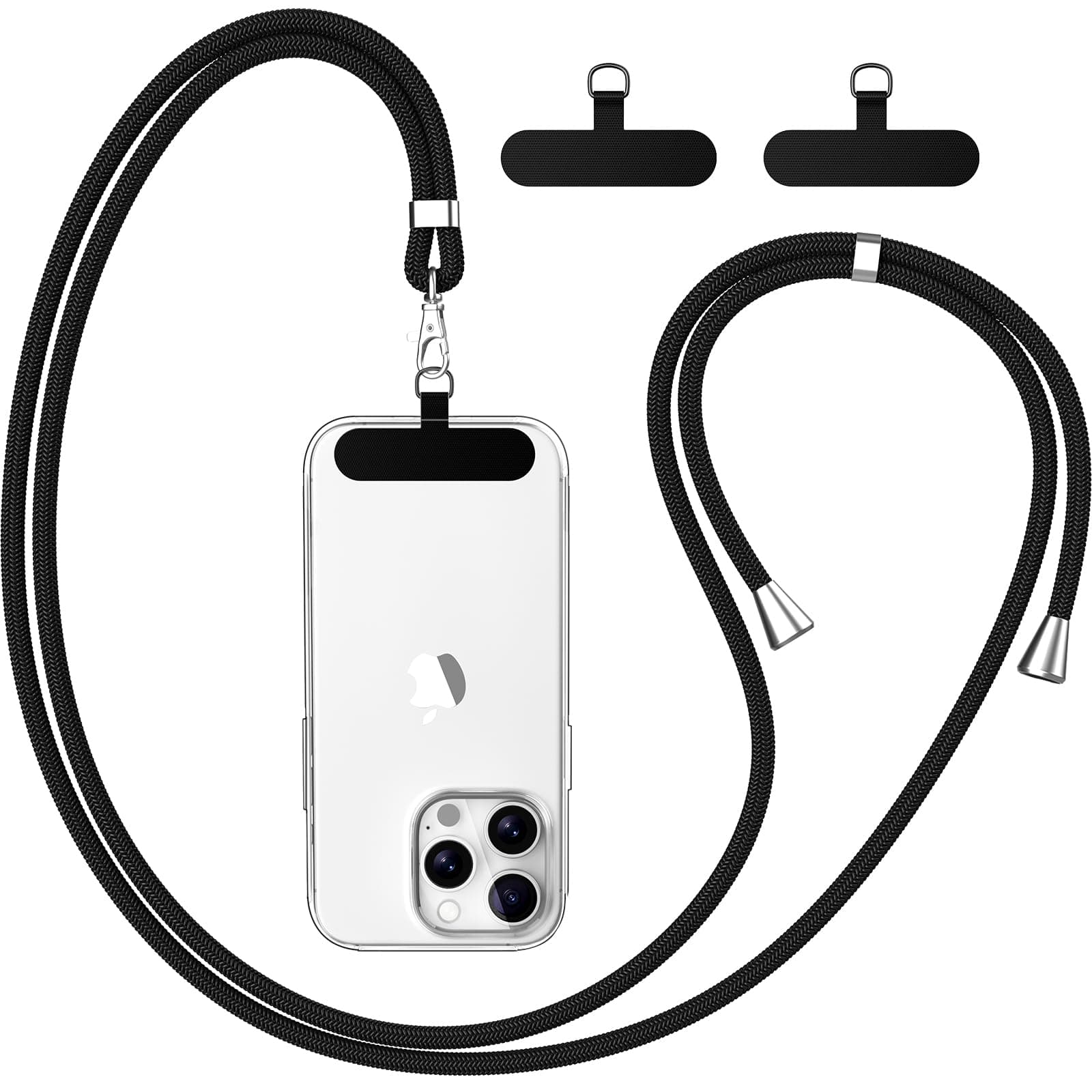 caslord Phone Lanyard, 1.6m Adjustable Universal Phone Strap Crossbody with 2 Durable Patches, Phone Neck Strap Compatible with Most Smartphones and Cases - Black