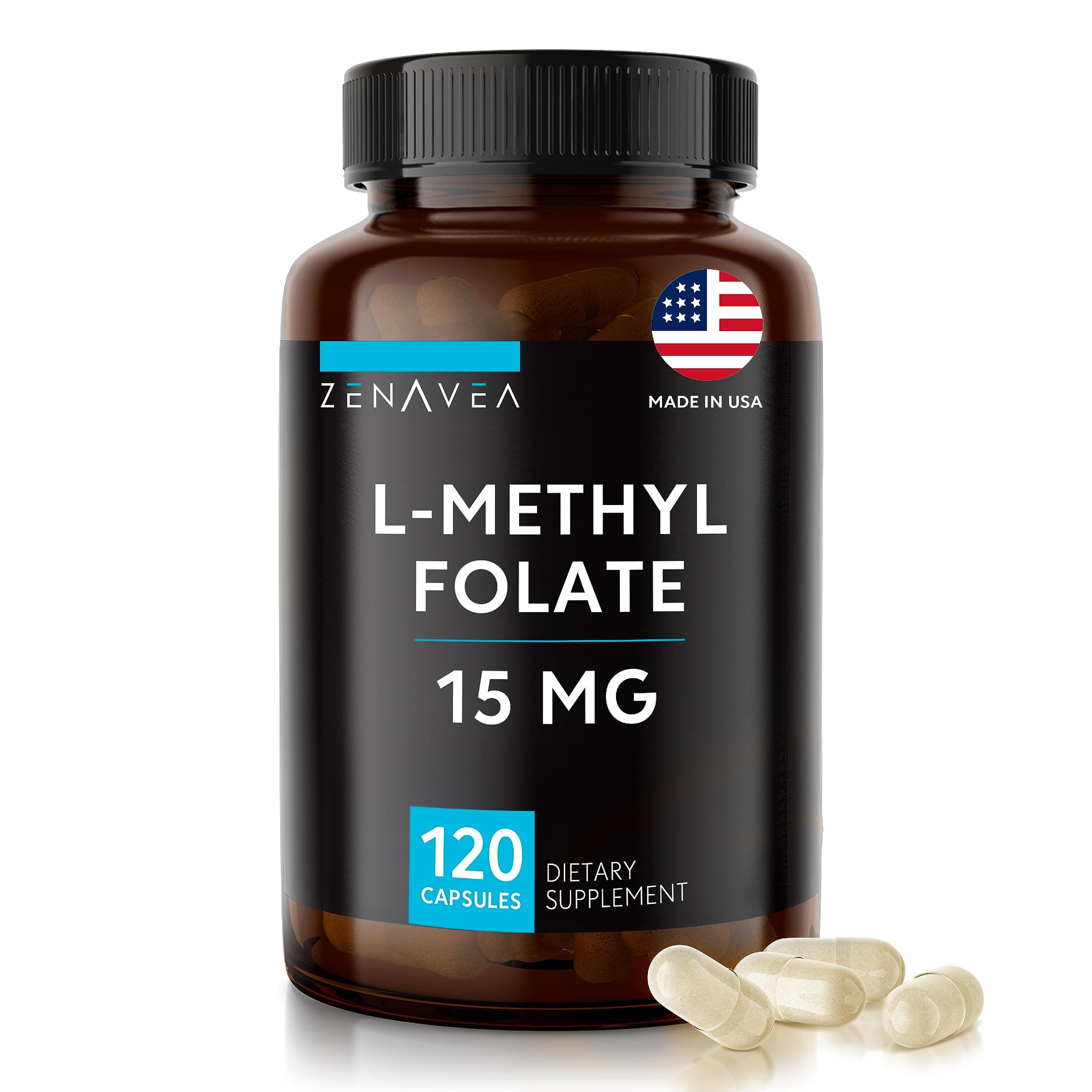 L-Methylfolate 15mg - L Methyl Folate Supplement, 5-MTHF for Folic Acid Deficiency - Max Absorption and Potency - l-methylfolate 15 mg - Methyl folate 15 mg - 120 Vegan Capsules, Non-GMO Gluten Free