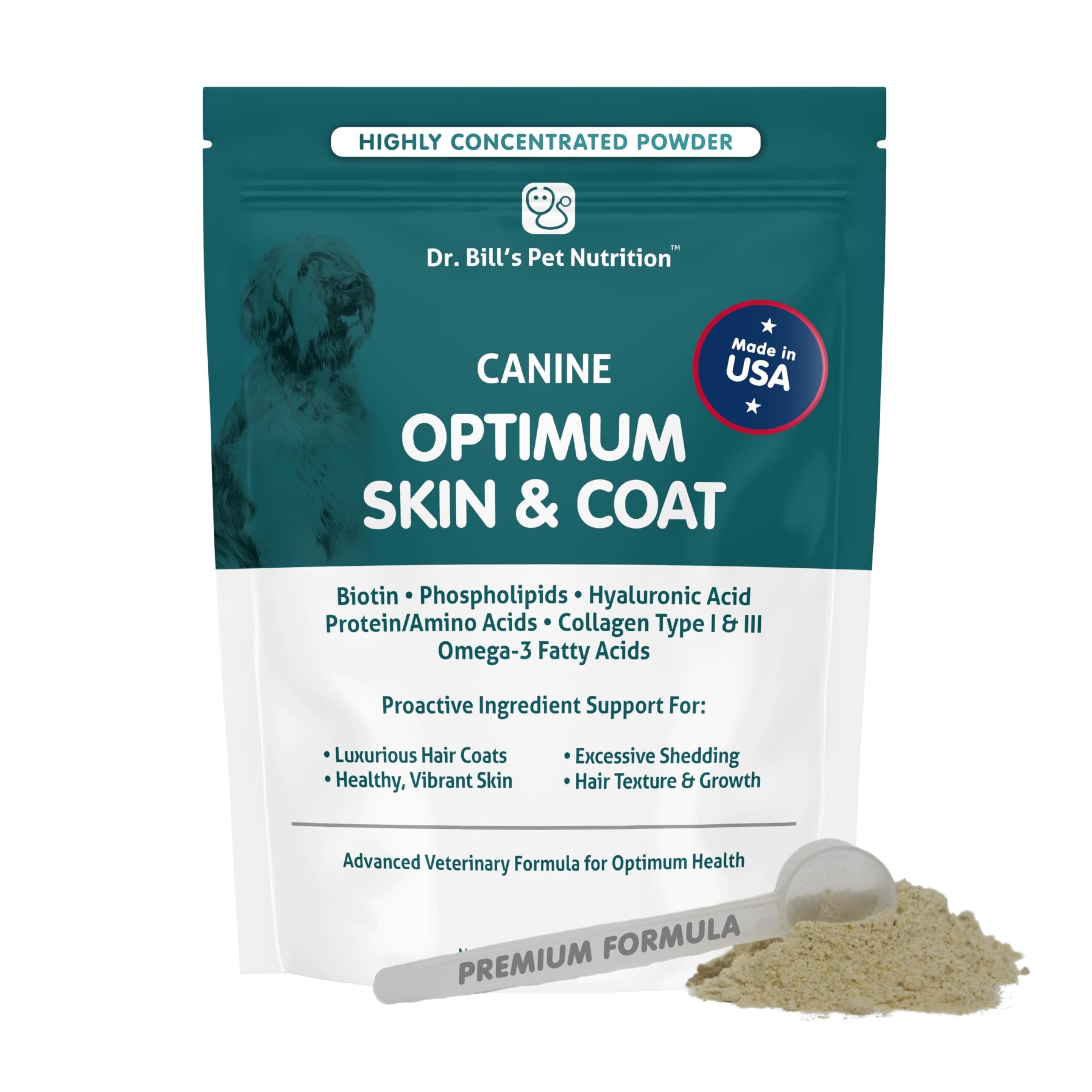 - Canine Optimum Skin & Coat – Reduces Shedding, Itching, Dry Skin – Allergy Relief for Healthy Fur - Omega 3, Collagen, Biotin & Hyaluronic Acid – 340g Vet-Recommended Dog Supplement