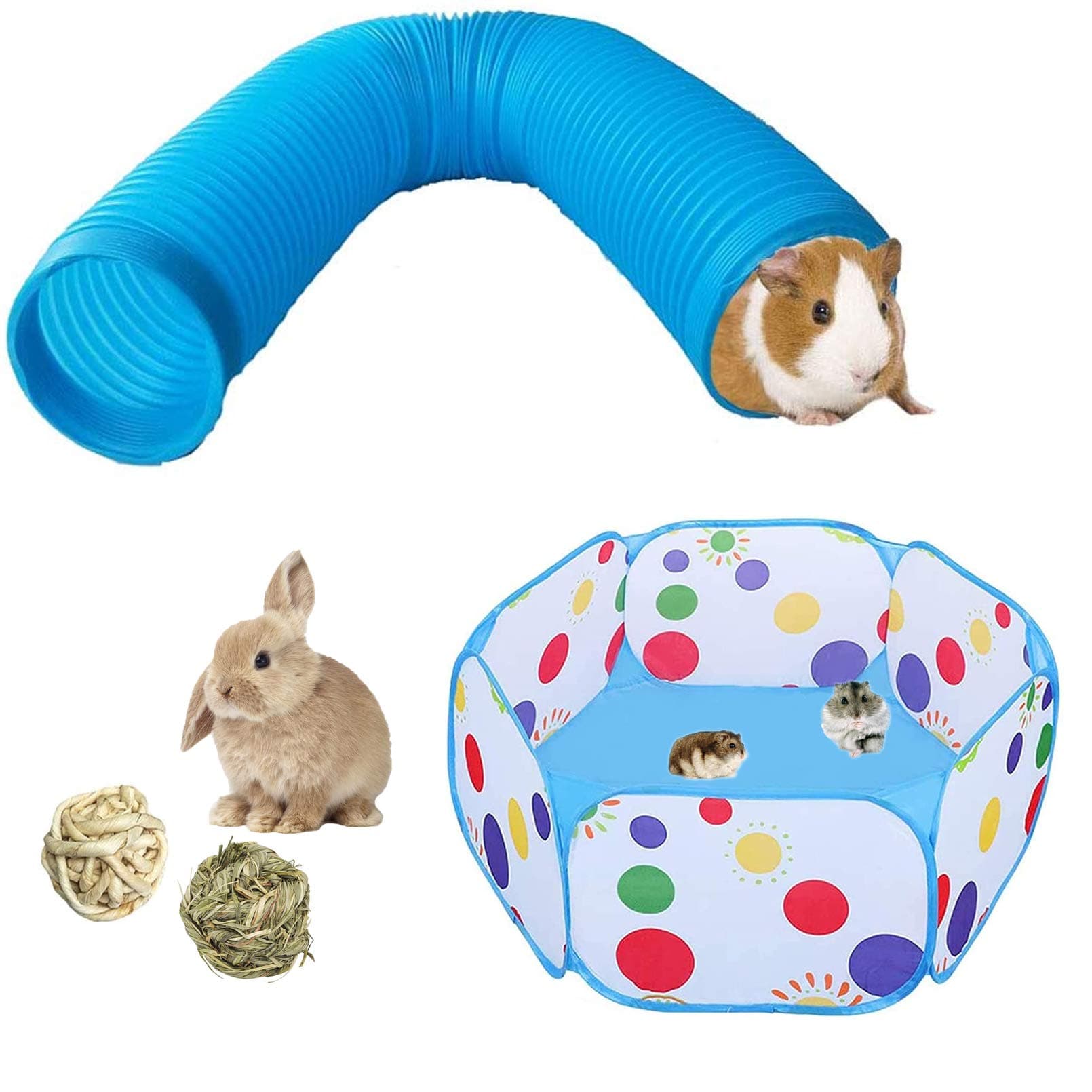 Hamiledyi Collapsible Small Animals Plastic Tunnels, Portable Hamster Outdoor/Indoor Playpen, Guinea Pig Fun Hideout Accessories Tent Toys for Bunnies Rats Gerbils Ferrets (Blue)