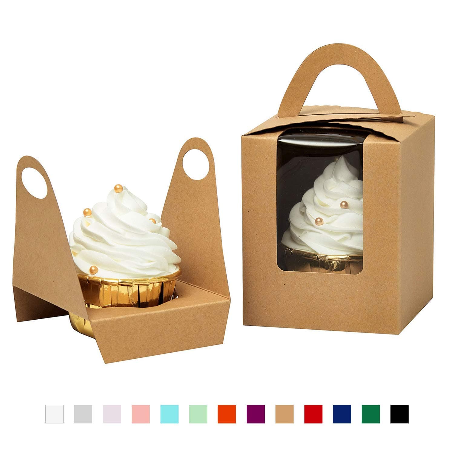 Rustic Brown Kraft Paper Single Cupcake Holder 25 Count Pop-up For Party Favors (Classic Series)