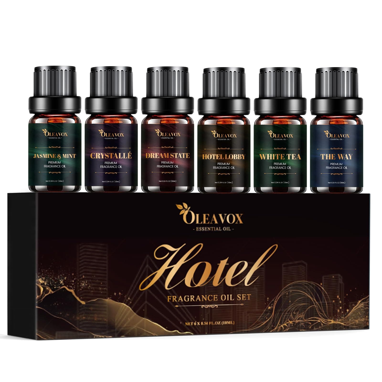 Hotel Diffuser Oils Gift Set, Essential Oils for Diffusers for Home, Luxury Fragrance Oil Set, Candle & Soap Making Scents, Jasmine & Mint, White Tea, The Way, Dream State, Hotel Lobby, Crystallé