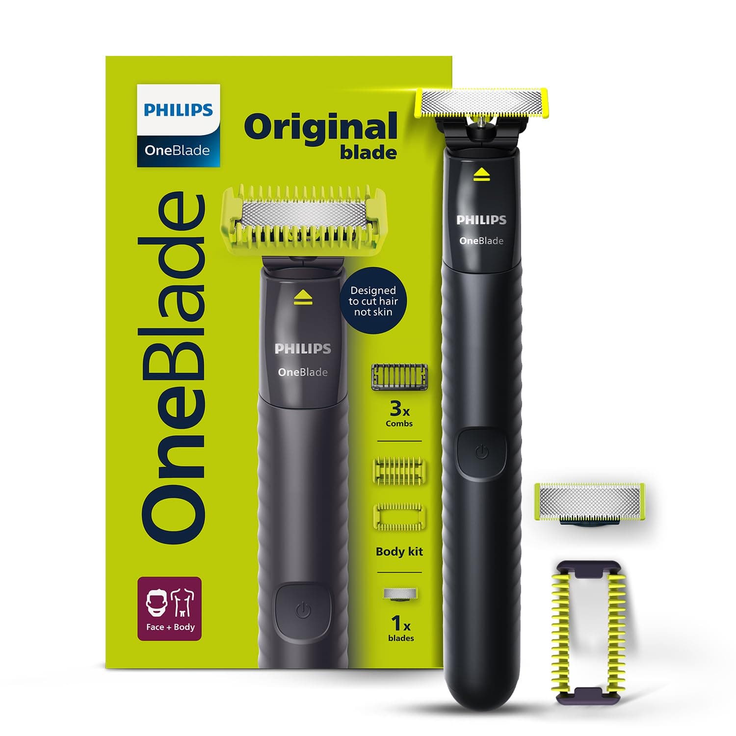 OneBlade Gen Z Beard & Body Trimmer & Styler|Ideal for 1st Trim|Designed for Skin Comfort, No Nicks & Cuts, Dual Protect Tech| Acne Prone, Patchy Beard, Young Skin, QP 1624/10