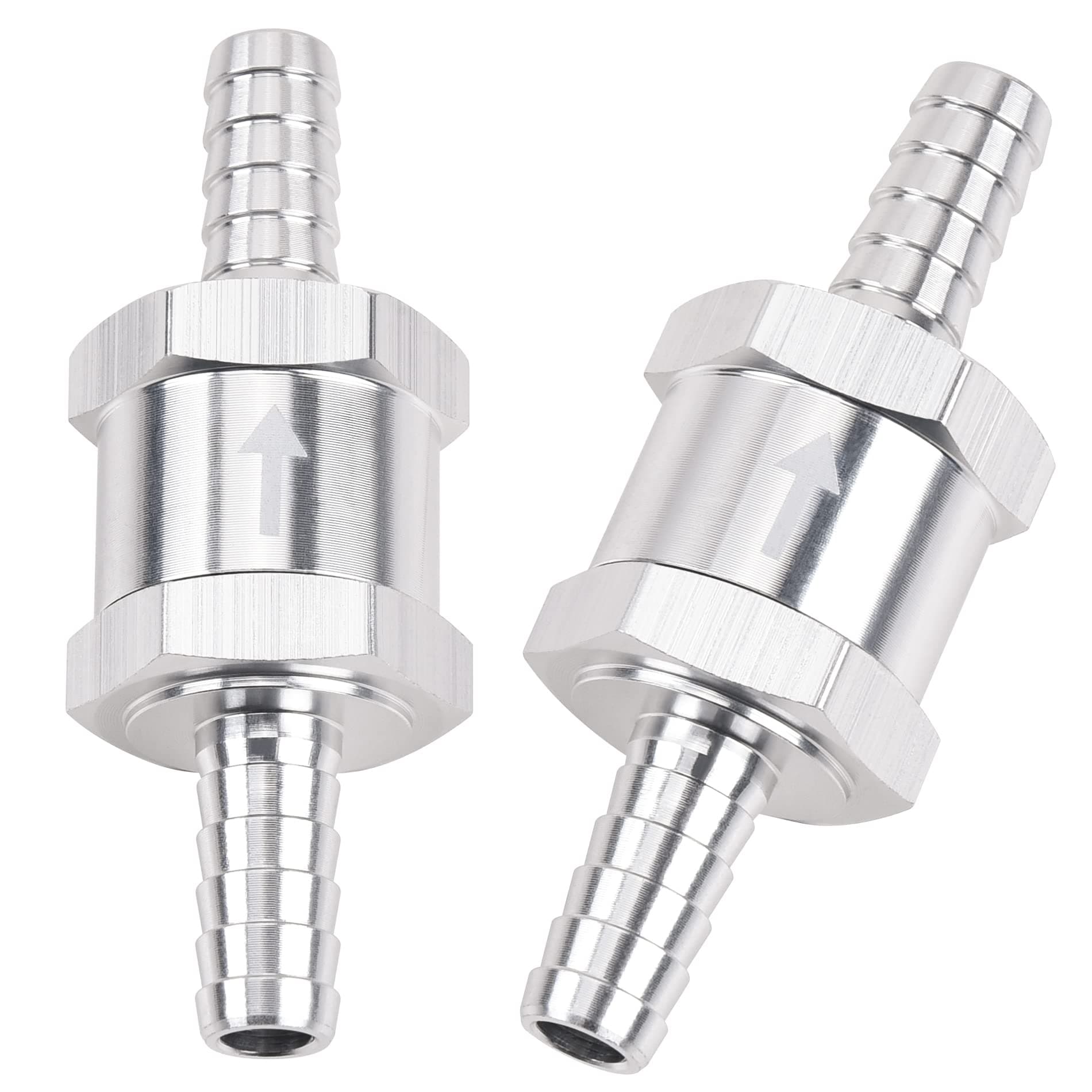 EVIL ENERGY 1/4" 6mm Non Return One Way Check Valve for Fuel Line Oil Petrol Diesel Aluminium Silver Pack of 2