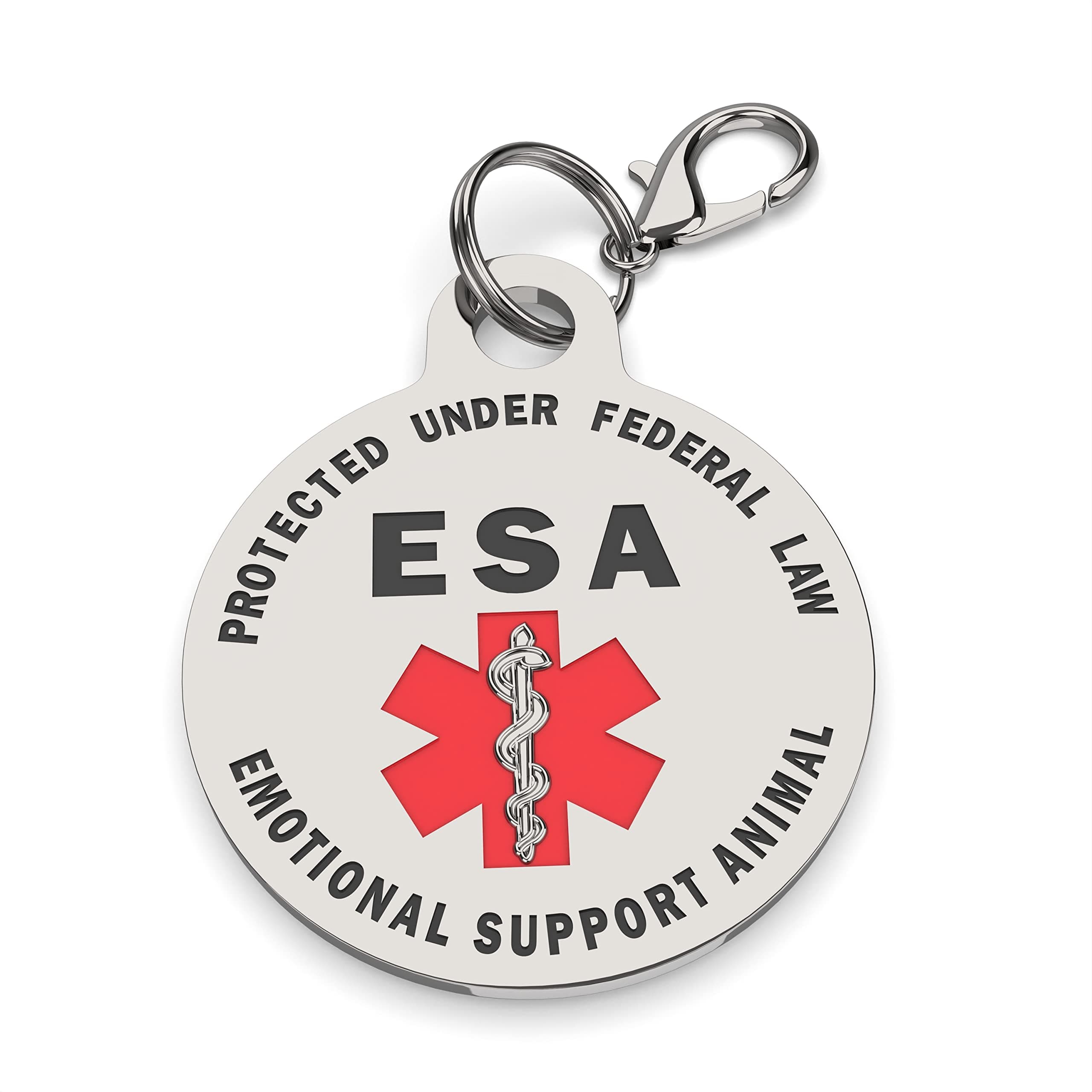 Double Sided Small Breed Emotional Support Animal ESA Tag Red Medical Alert Symbol and Protected by Federal Law .999 inch ID Tag. Easily Switch Between Collars Harness and Vest.