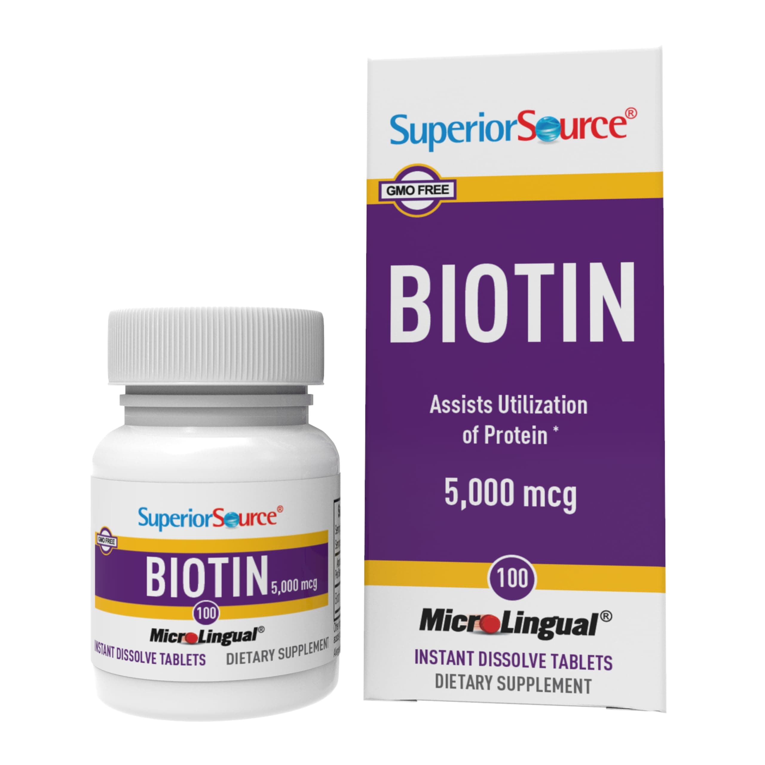 Superior Source Biotin 5000 mcg - Daily Supplement Supports Hair Health & Growth - Natural Biotin Supplement Aids Healthy Nails & Skin - 100 Sublingual Dissolving Tablets