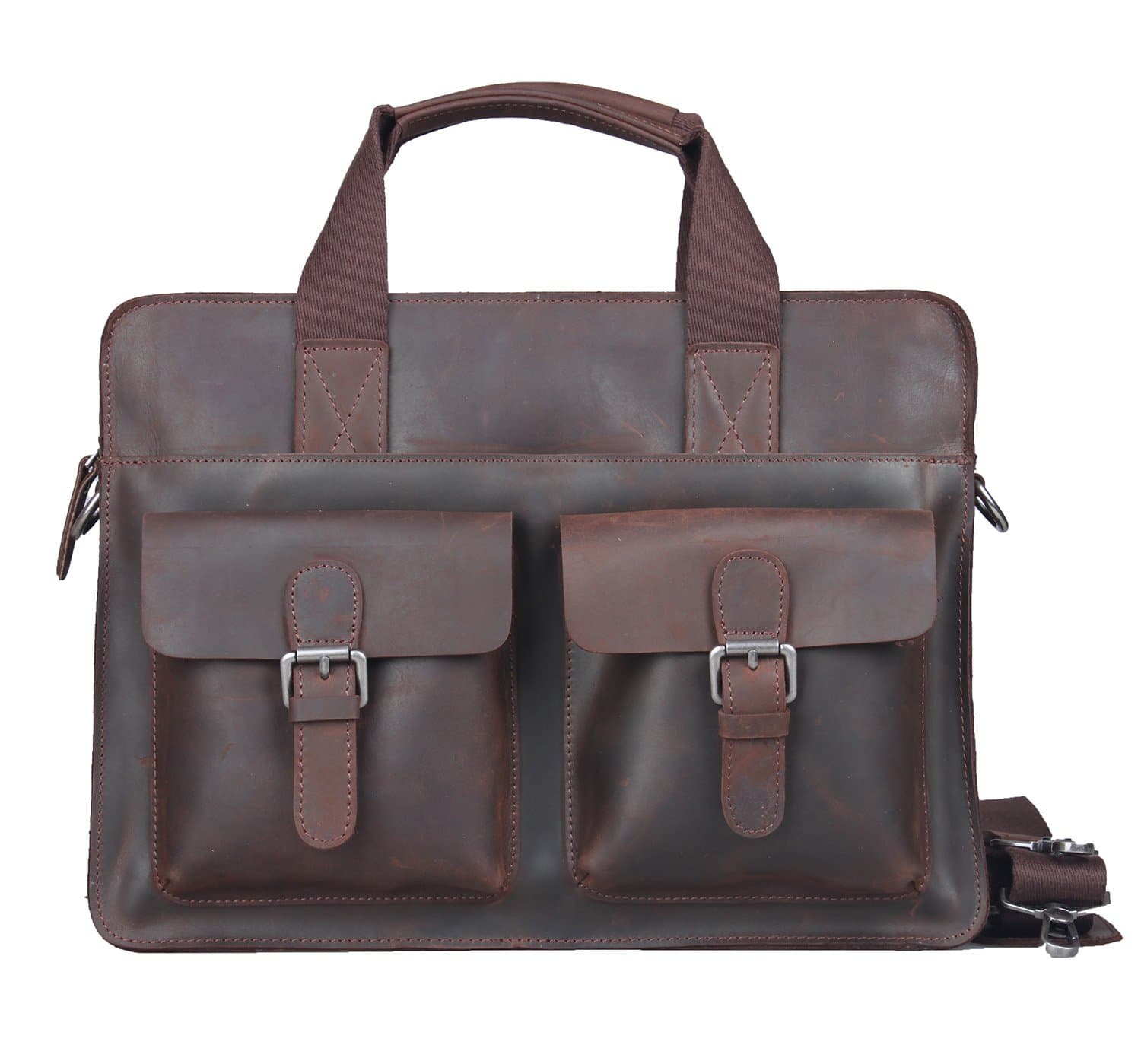 Amango Genuine Leather Messenger Bags for Men Fit 14'' Laptop Brown A1080