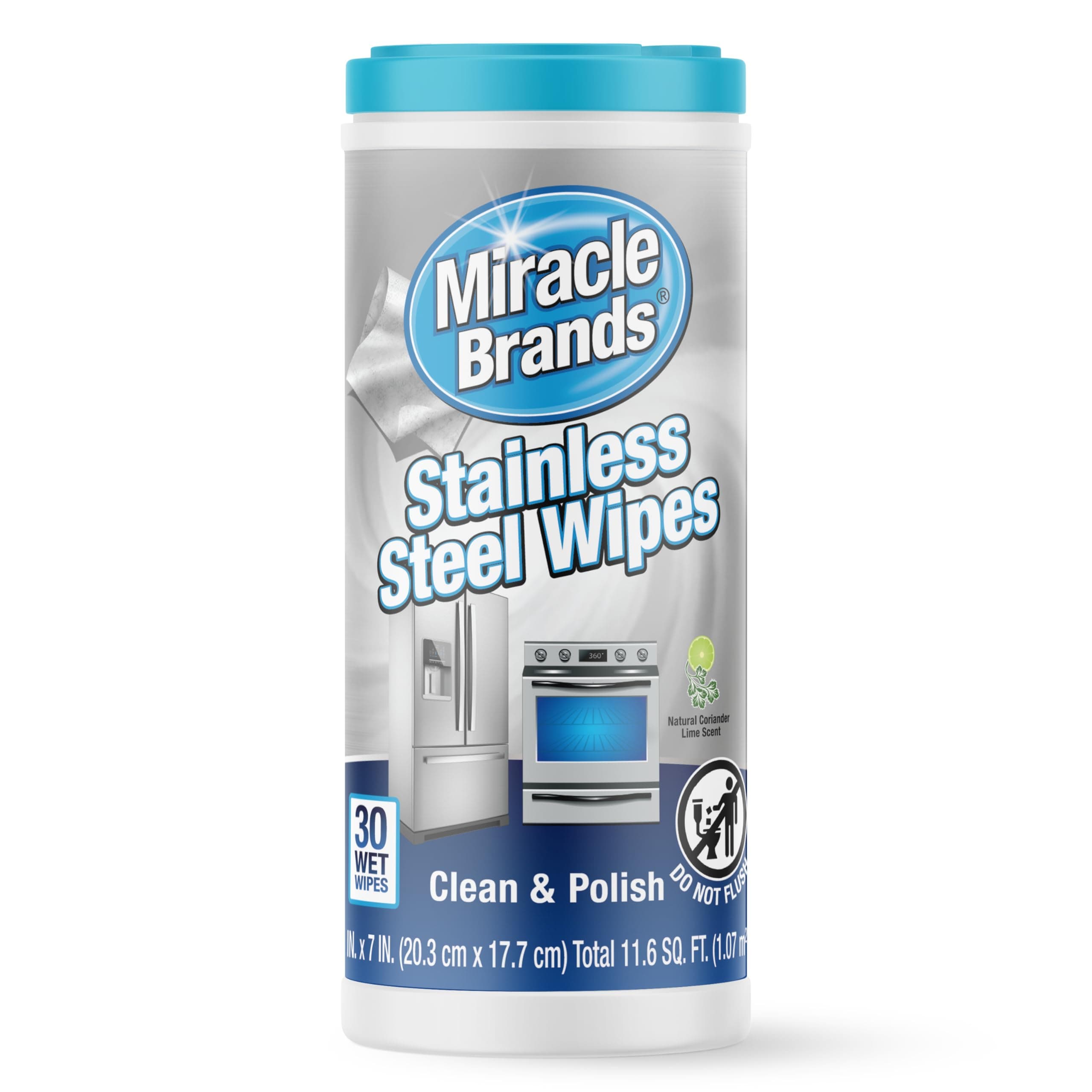 MiracleWipes for Stainless Steel, Great for Kitchen and Appliances, Including Oven, Refrigerator, Dishwasher, Microwave, Sink, Hood, Grill, Removes Fingerprints and Smudges - 30 Count