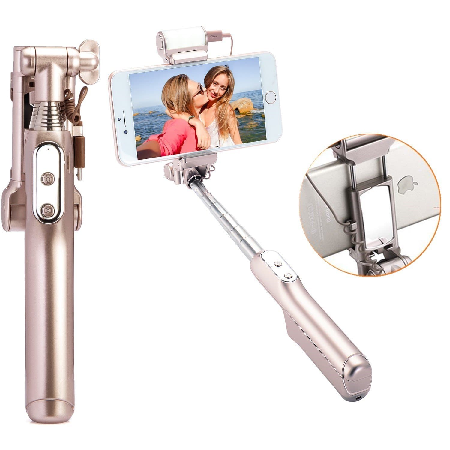 Self Stick Flash Drive for Cell Phones, Bbtops Selfie Stick Rod with LED Whitening Light and Mirror for iPhone 6s/6/6 Plus, Samsung, HTC, LG G5, Moto X, G and most mobile phones
