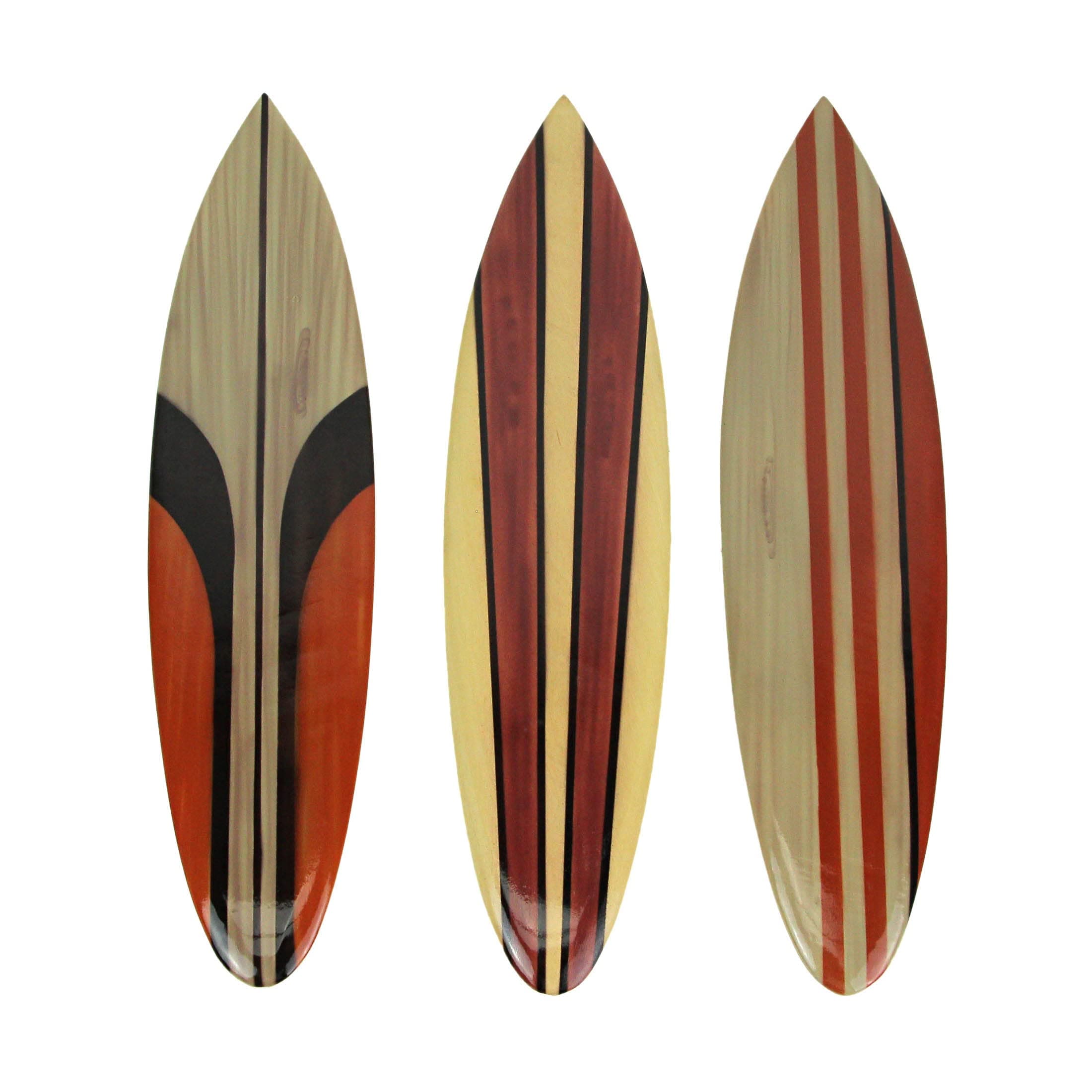 Set of 3 Hand-Carved and Painted 16-Inch Wooden Surfboard Wall Hangings - Unique Beach Art Decorations for Your Home - Transform Your Space into a Coastal Paradise