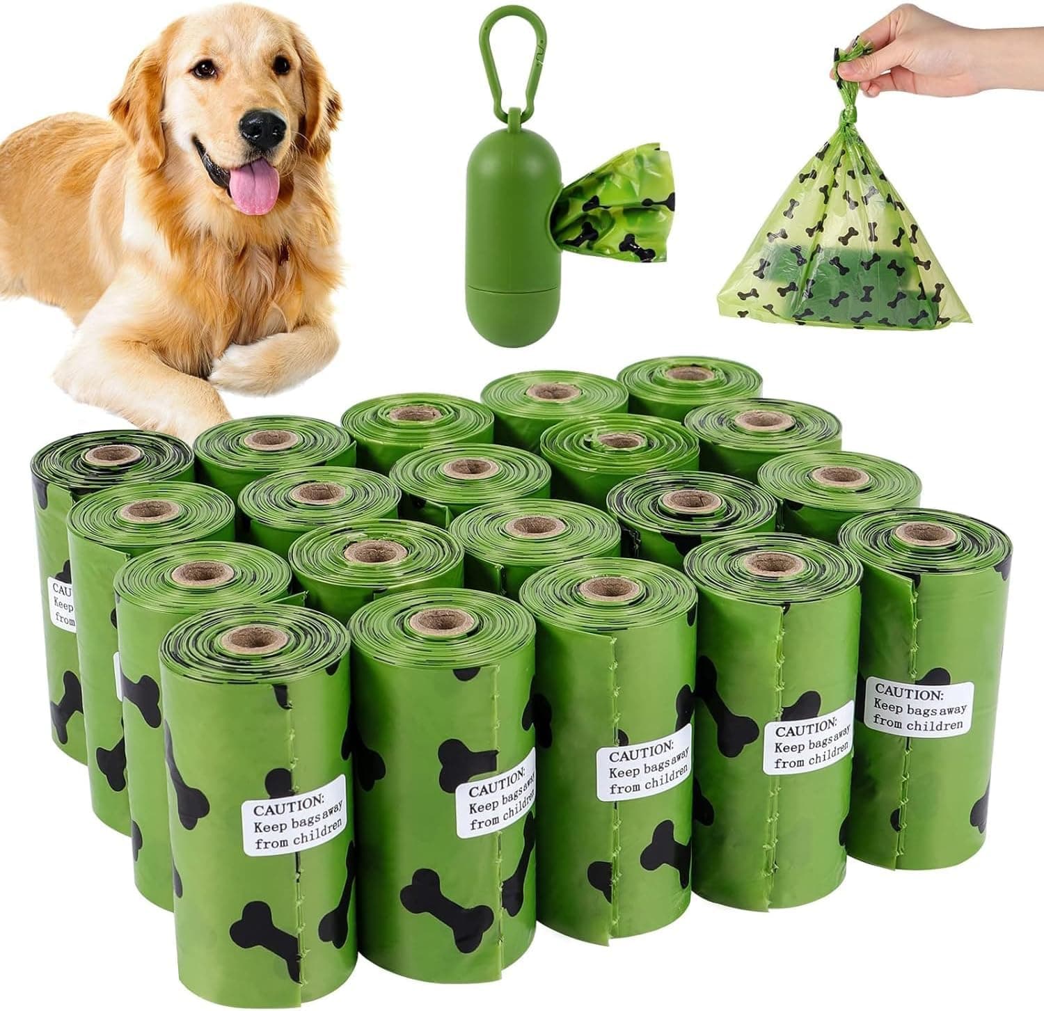 SKY-TOUCH 20Rolls-300pcs Dog Poop Bags Pet Dog Supplies for Dogs include 1pcs Green Adjustable Dispenser,Extra Thick and Strong, 100% Leak Proof, Biodegradable Waste Bag