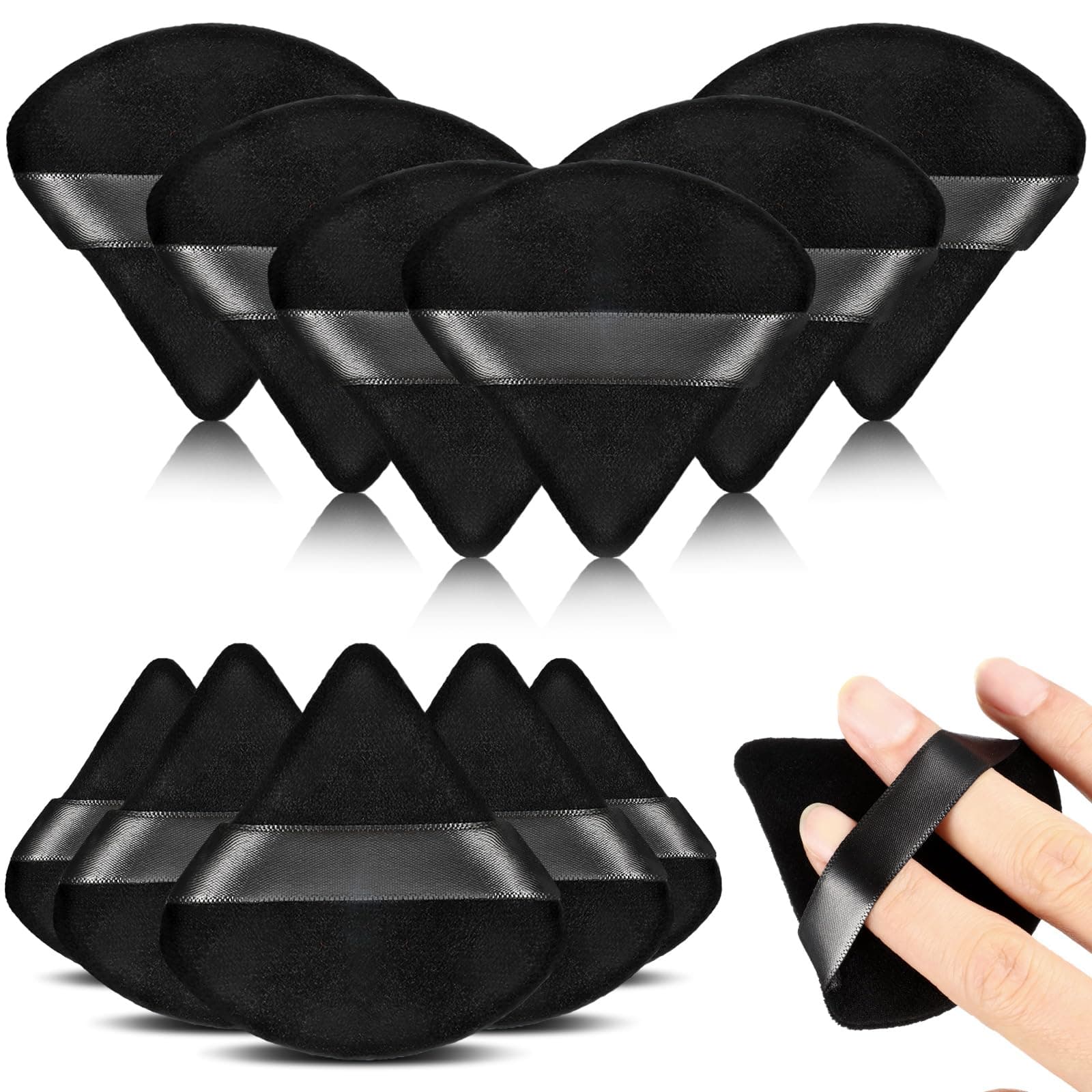 Maitys 12 Pcs Powder Puff Triangle for Face Makeup Cosmetic Loose Powder Puff Velour Soft Body Washable Reusable Foundation Sponge Wet Dry Makeup Tool for Women(Small,Black)