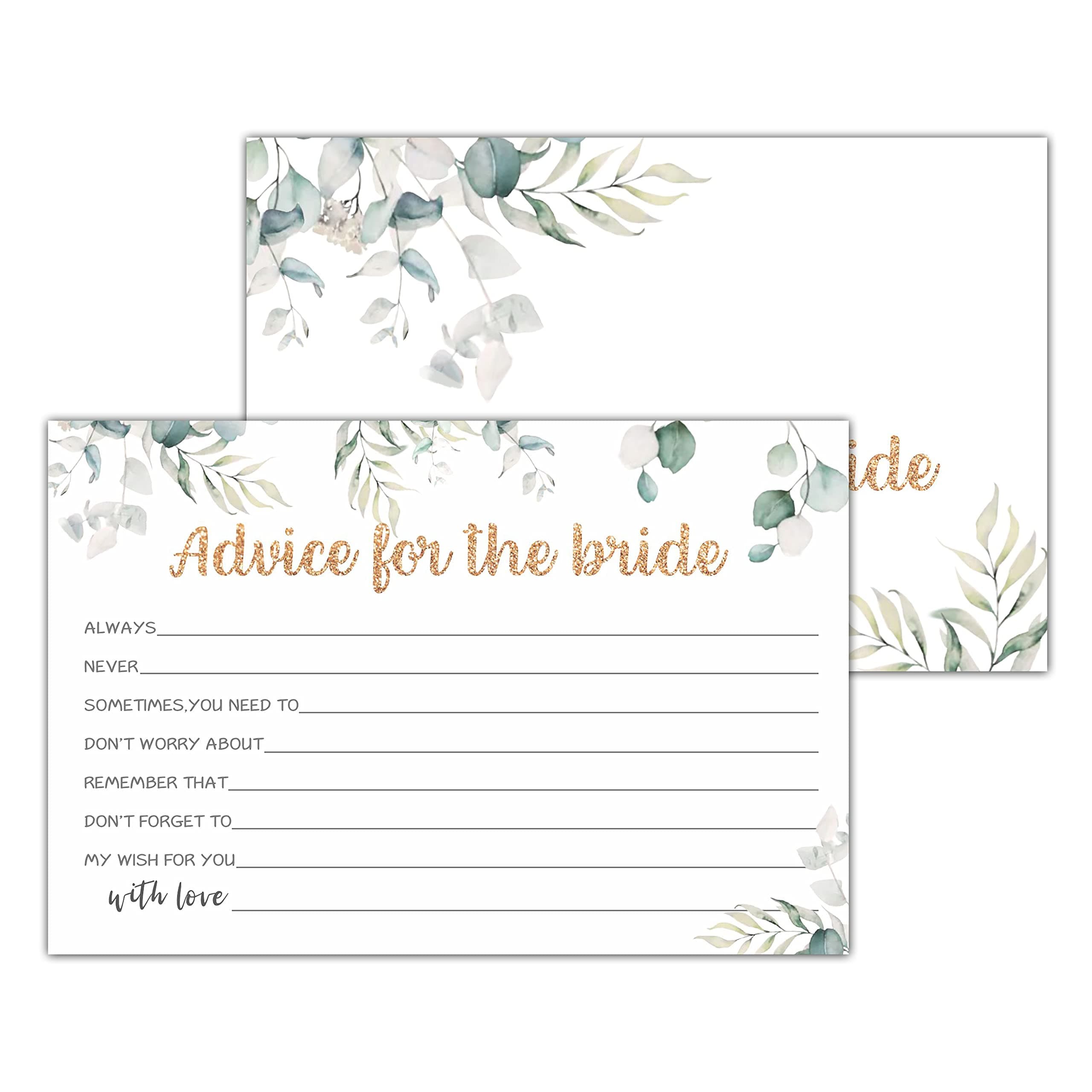 Greenery Advice For The Bride Cards, Wedding Advice for Bride To Be Bridal Shower,Decorations Party Supply，25 Cards (bb005-JYK 010HL)