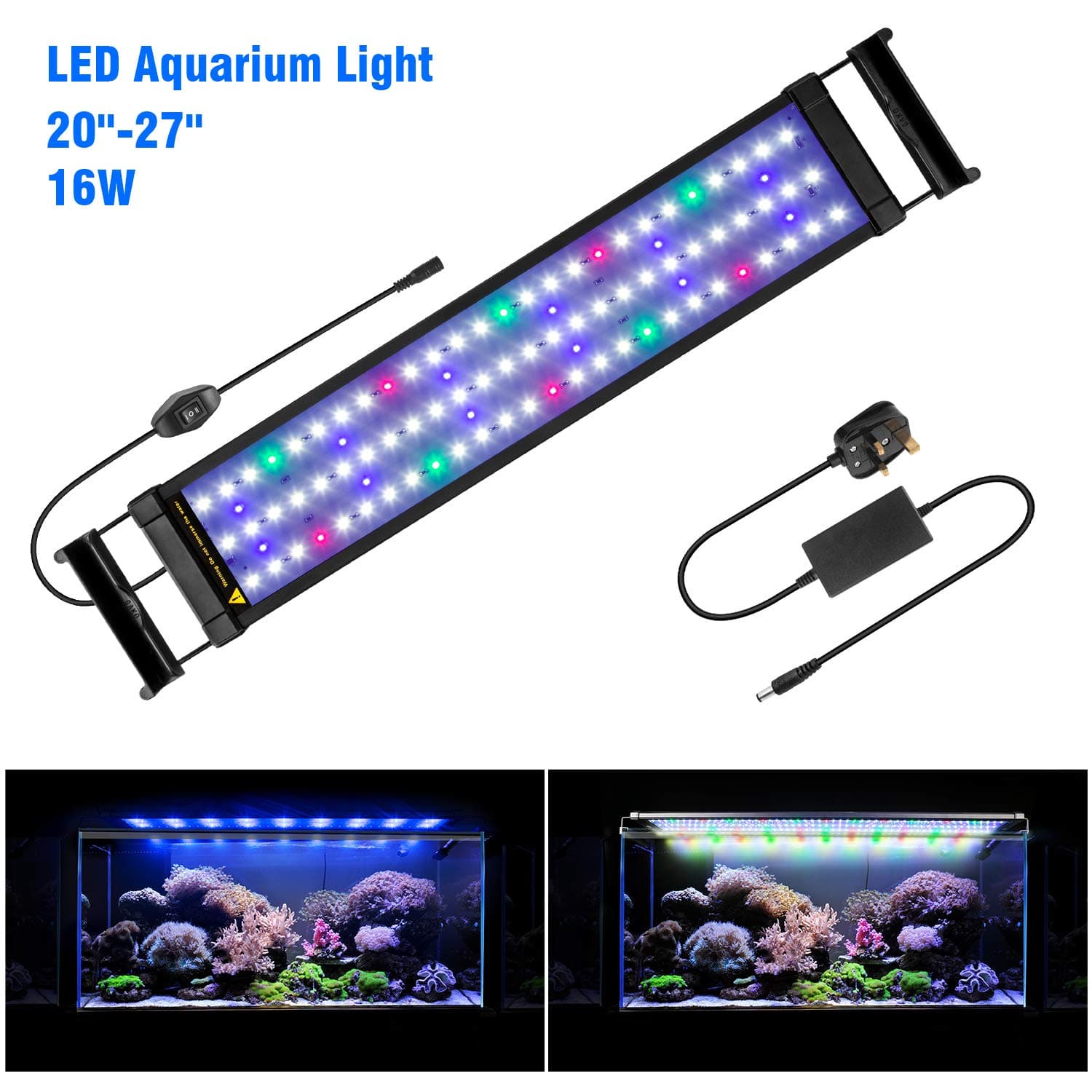 FTALGS LED Aquarium Light with Extendable Brackets, Full spectrum LEDs,Fish Tank Light For Fresh water and Salt Water. (60A=21.6''-29.5''(50CM))