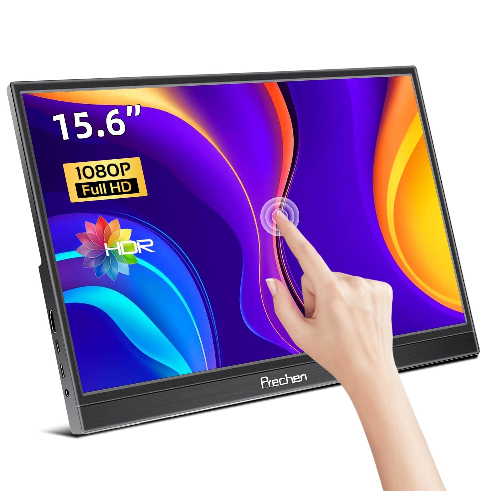 Portable Touchscreen Monitor, 15.6" 1920x1080, USBC & HDMI, Ultra-Slim IPS Display, Plug&Play, HDR, External Monitor for Laptop, PC, Phone, Mac, Xbox, Kickstand & Speakers