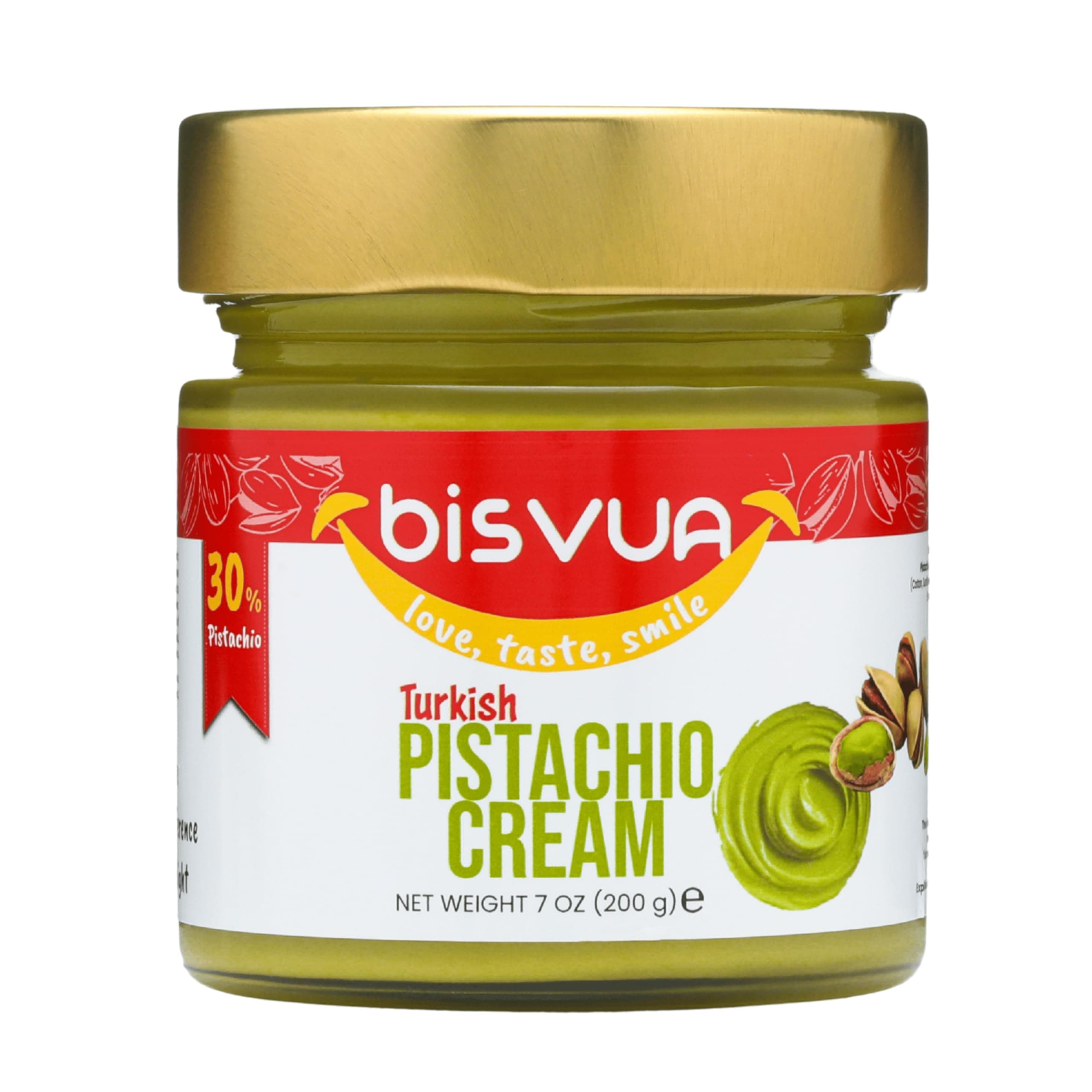 BISVUA Premium Pistachio Cream 30%, 7 Oz (200g) – Natural Sweet Pistachio Butter Spread for Dubai Chocolate Bar, Knafeh & Kataifi | No Palm Oil