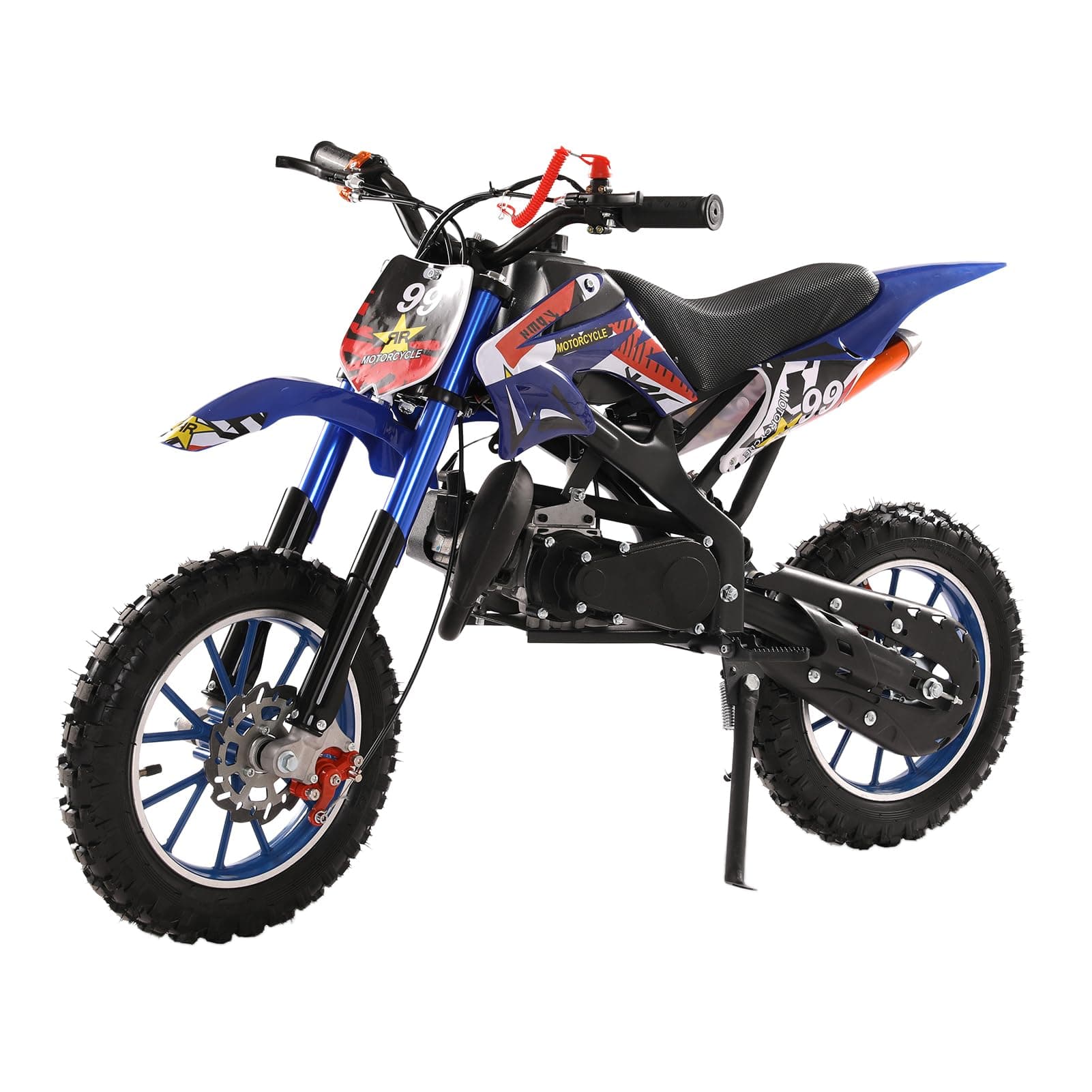 49cc 2-Stroke Kids Dirt Bike, Gas Power Motocross, Off Road Mini Motorcycle, Pocket Motorbike with Front Rear Disc Brakes, Racing Max Speed 40KM/H (Blue) (Blue)
