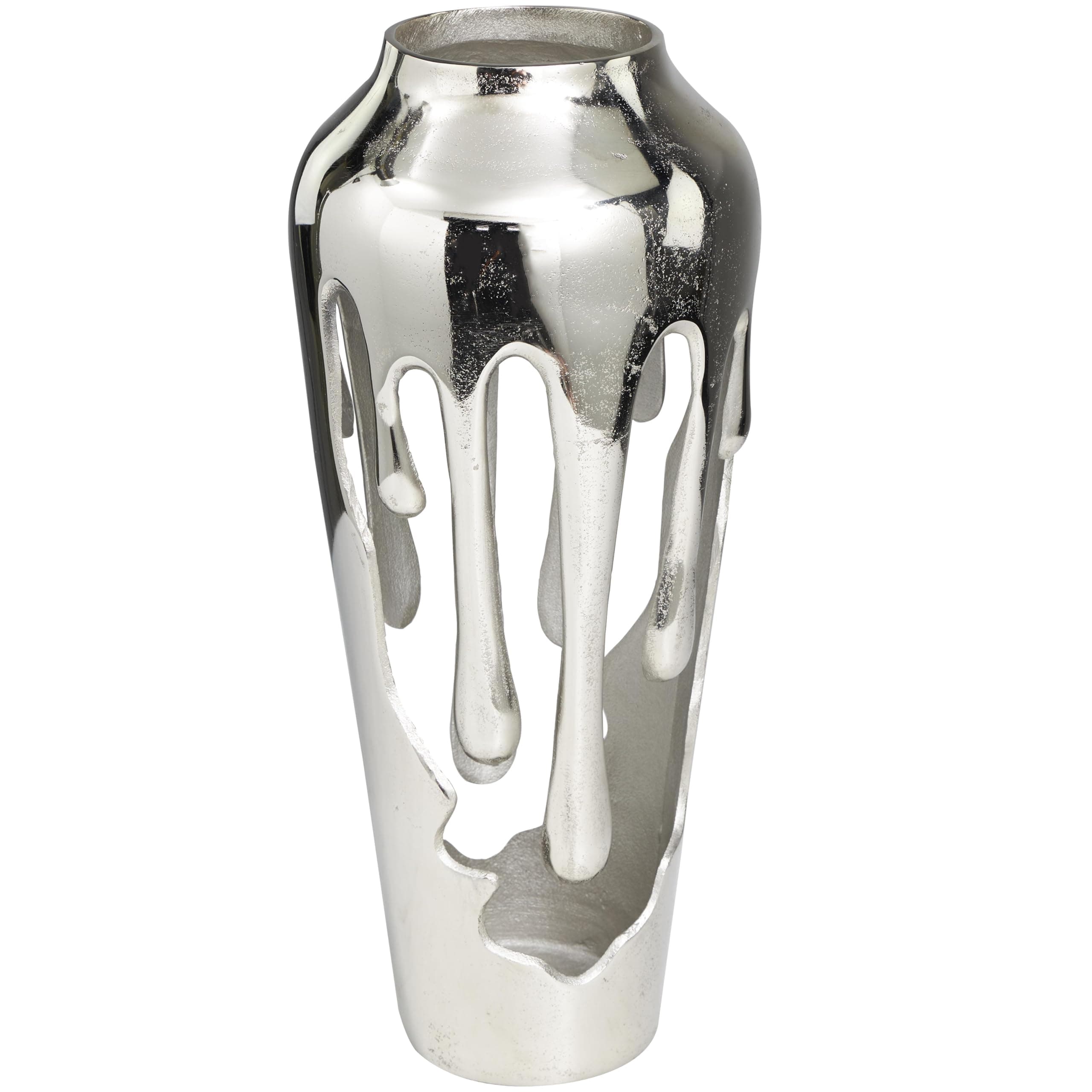 Deco 79 Aluminum Metal Decorative Vase Drip Centerpiece Vase with Melting Designed Body, Vase for Home Decoration 8" x 8" x 19", Silver