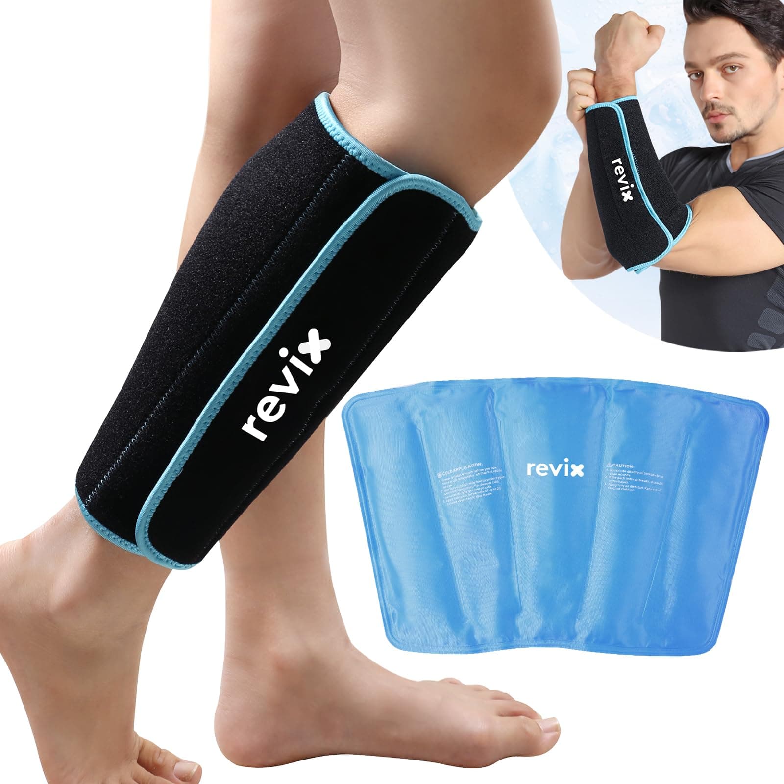 REVIX Calf and Shin Gel Ice Packs for Injuries Reusable Leg Cold Pack Wrap Cold Therapy Compression Sleeve for Swelling, Bruises, and Sprains, Shin Splints Leg Pain Relief Support
