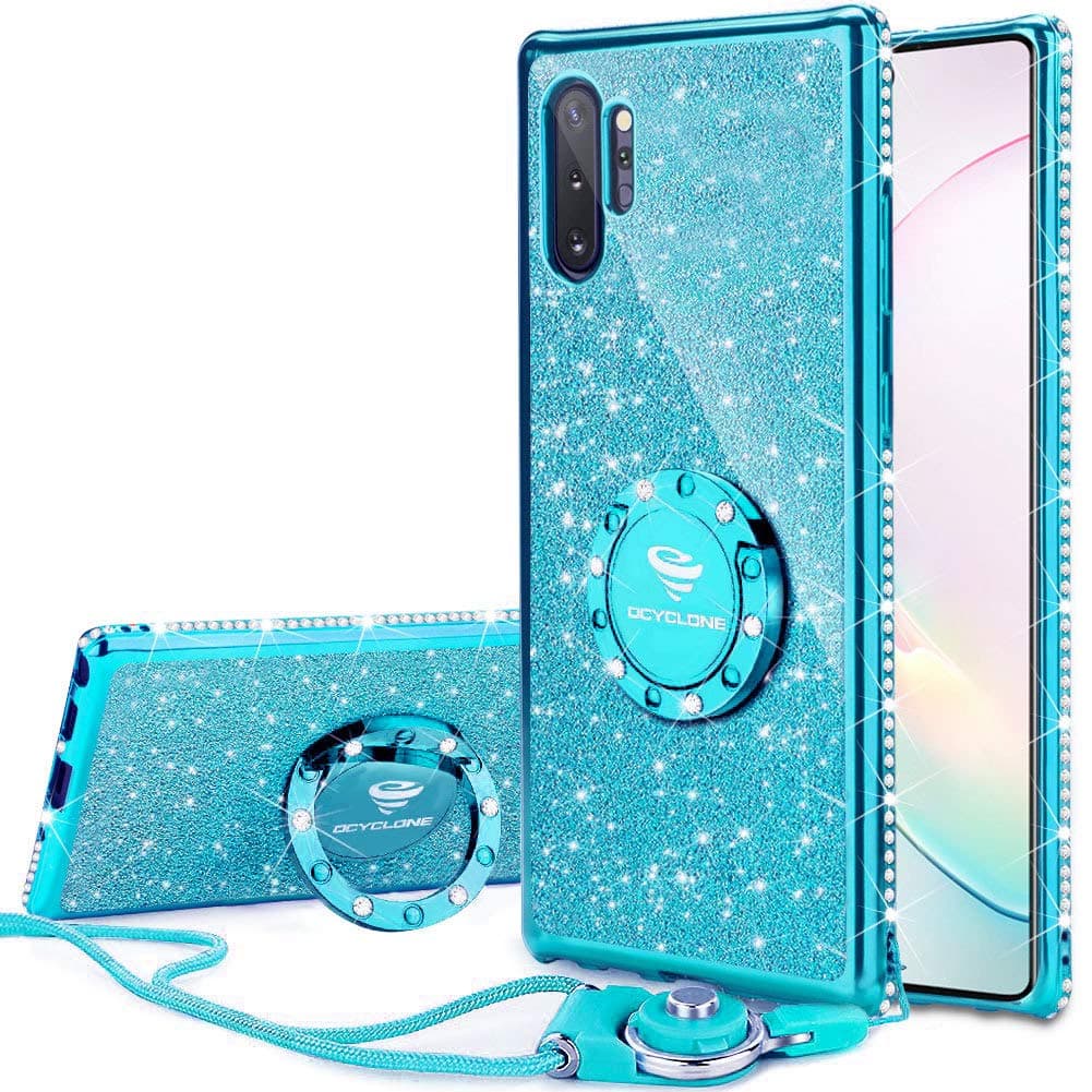 Galaxy Note 10 Plus/Note 10 Plus 5G Case, Glitter Luxury Cute Phone Case for Women Girls with Kickstand, Bling Diamond Rhinestone Bumper with Ring Stand for Samsung Galaxy Note 10 Plus 5G - Blue