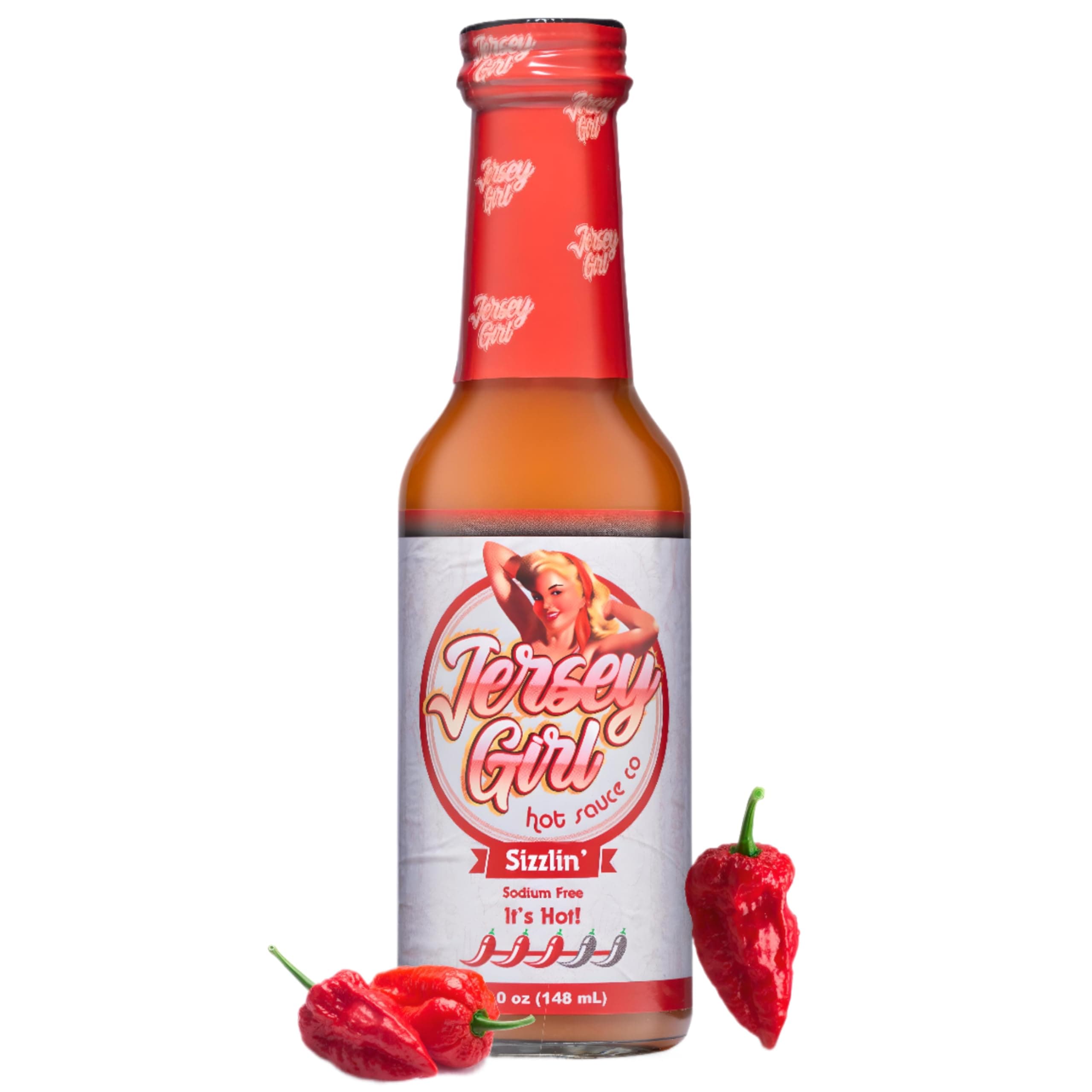 Jersey Girl Hot Sauce Co Sizzlin' No Sodium/Salt Free Hot Sauce - Made with Scorpion & Ghost Pepper 5 Oz (Spicy) All Natural Ingredients