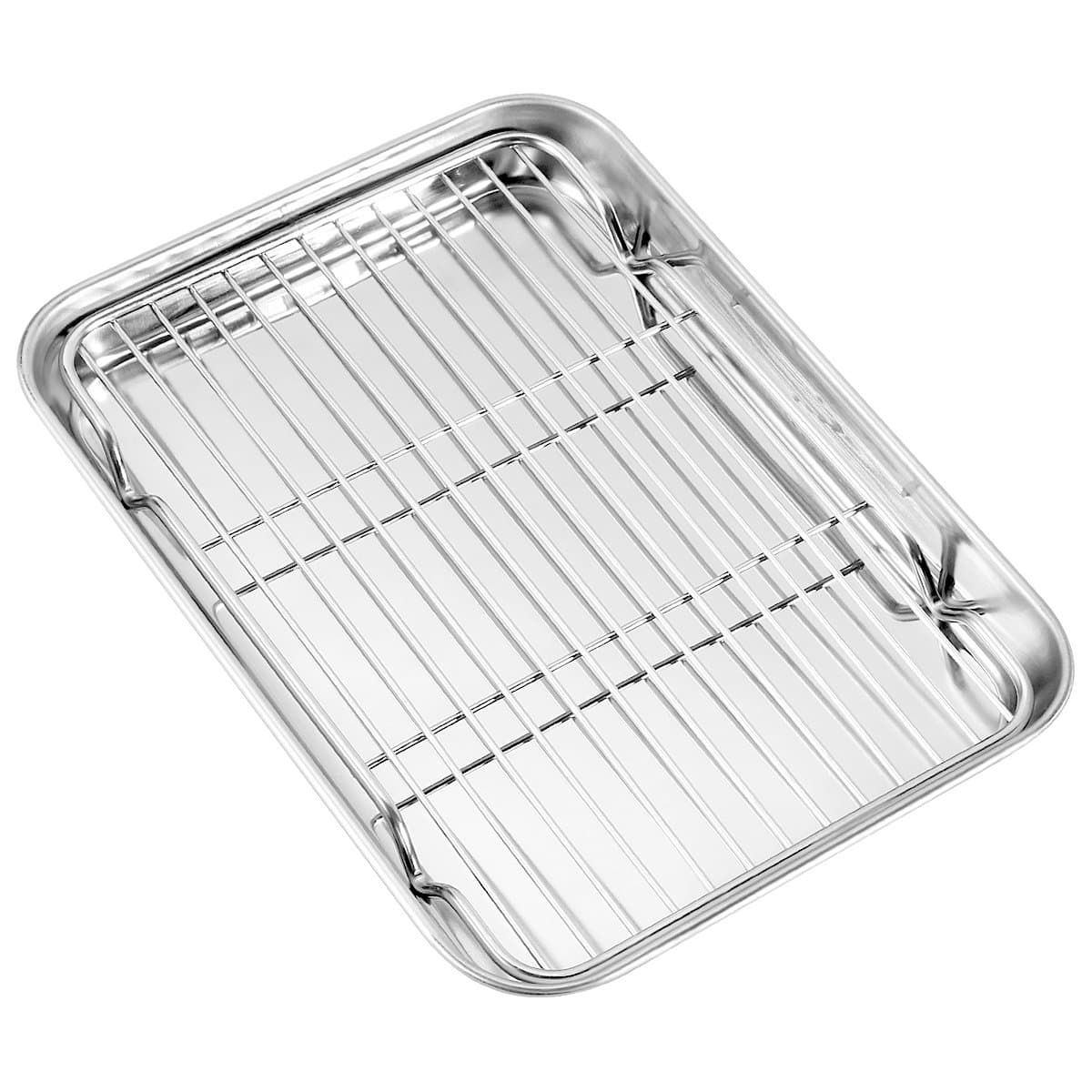 Baking Sheet with Wire Rack, Cookie Sheet Baking Pan Toaster Oven Tray with Cooling Rack, Stainless Steel Eighth Sheet Pan with Rack 9' x 7' x 1', Healthy & Non Stick & Dishwasher Safe