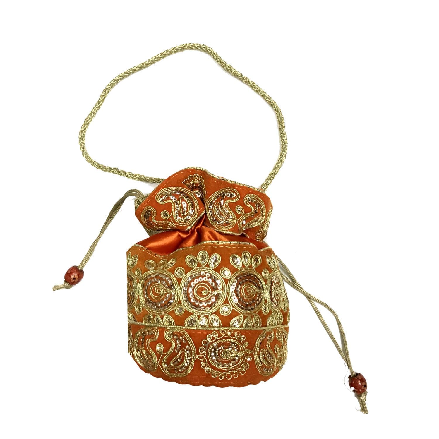 SHUBHANGI COLLECTIONSWomen's Handicrafts Handmade Decorative Silk Heavy Jaipuri Resham Potlis Bag (Orange)