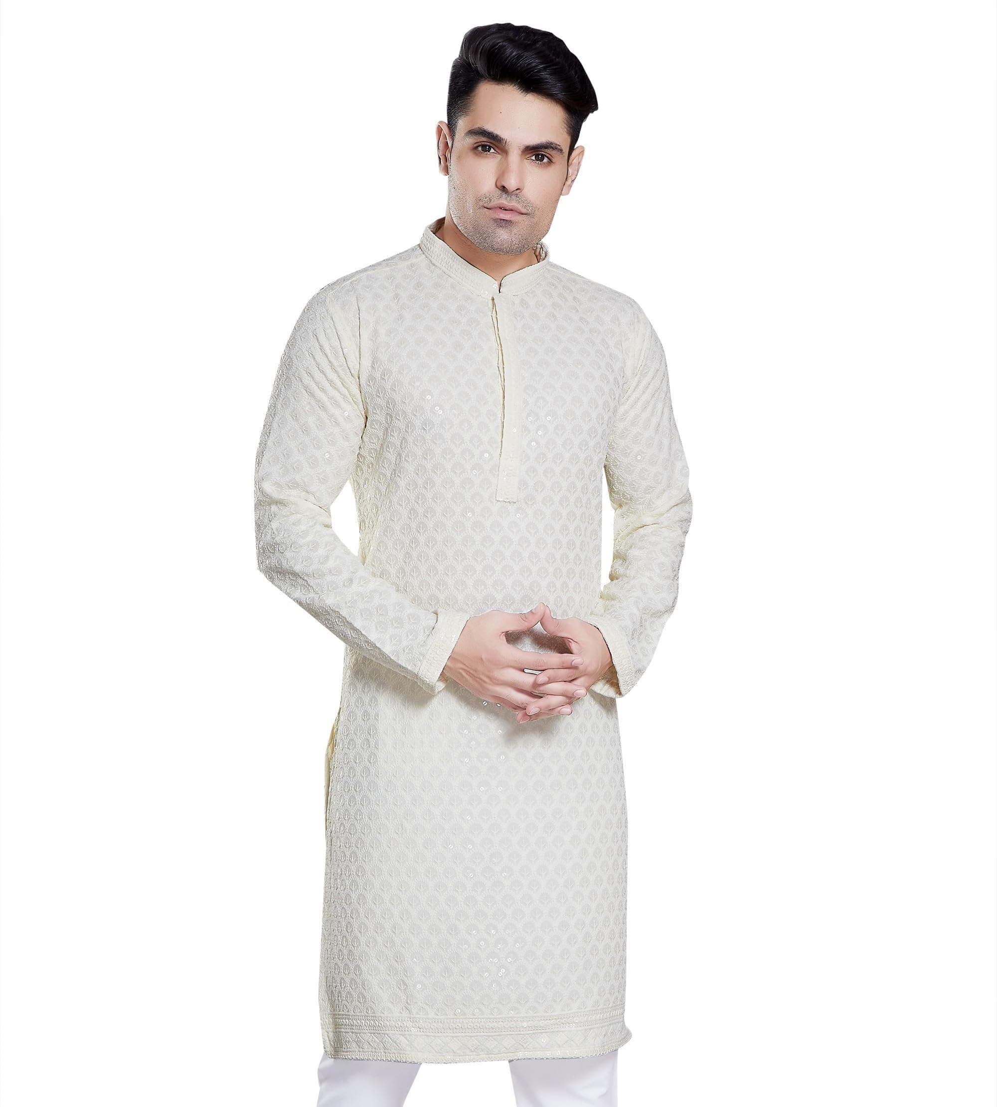 DIVISIVEMen's Sequince Embroidered Cotton Blend Only Kurta