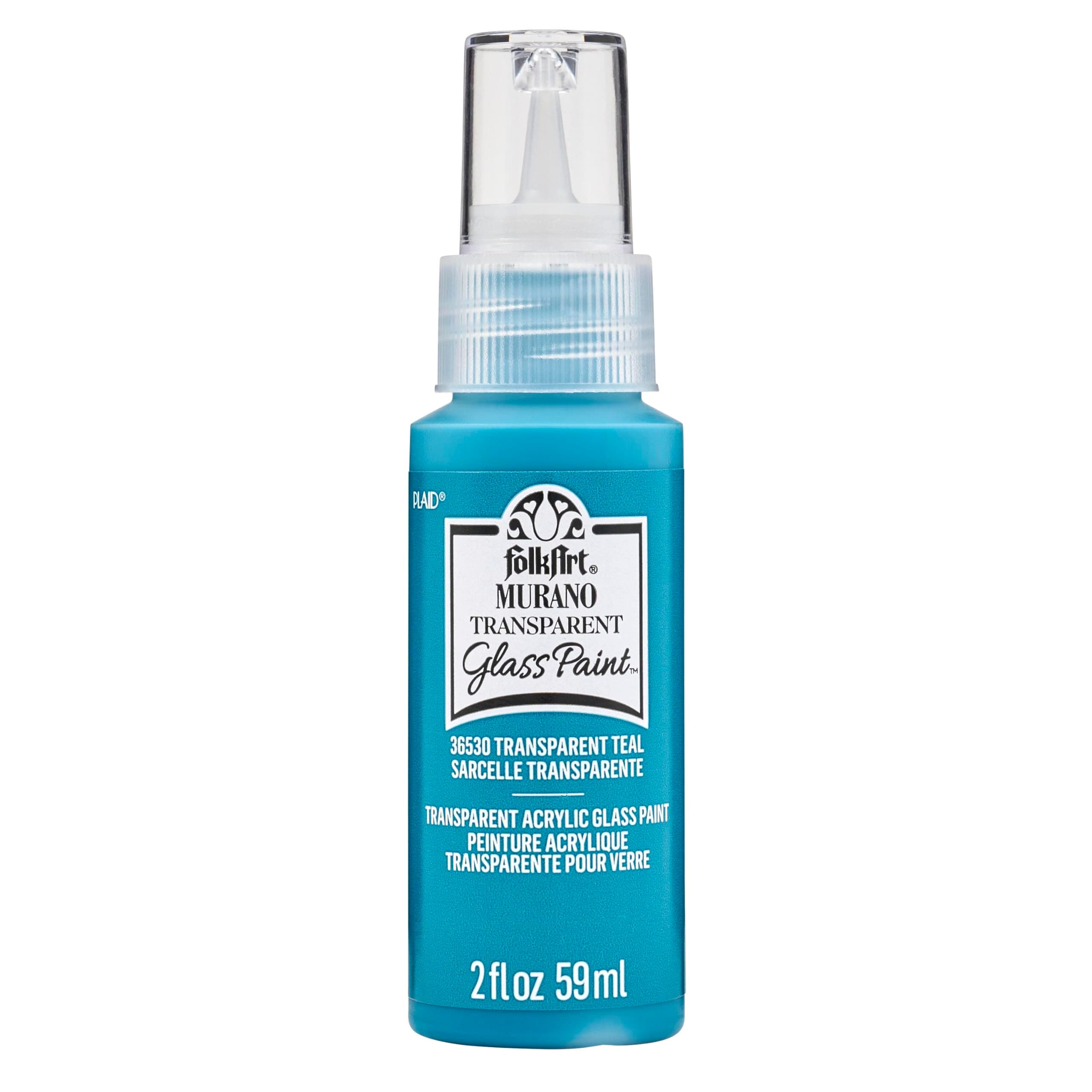 FolkArt Murano Transparent Acrylic Glass Paint, Teal, Perfect for Indoor and Outdoor Arts and Crafts Projects, 2 fl oz, 36530