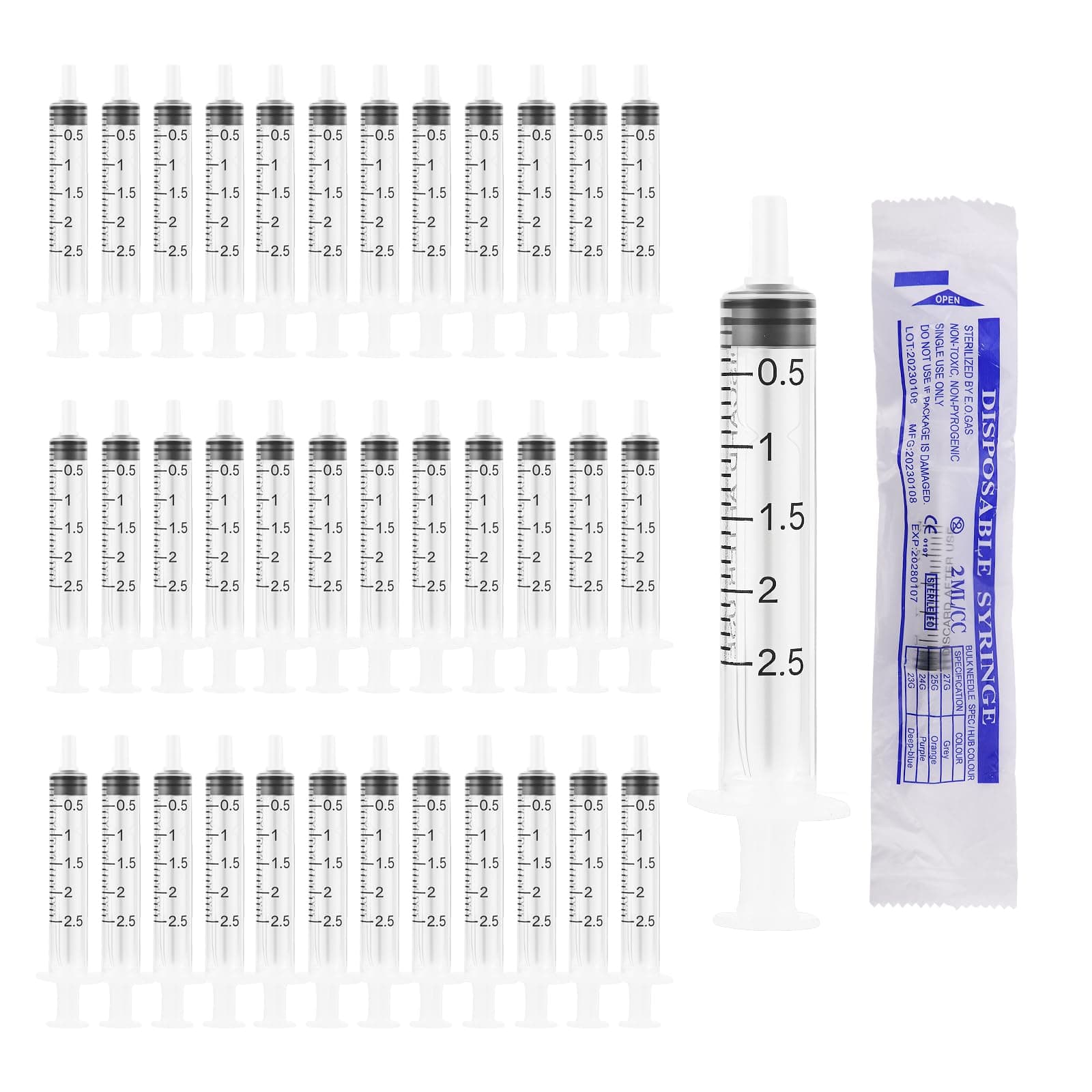 Pet Feeding Syringe Sterile Package - 36Pcs 2ML Plastic Colostrum Syringe with Sealing Cap, No Needle Plastic Feeding Syringes for Liquid Measuring Tools, Labs, Animal Feeding, Dispensing, Watering
