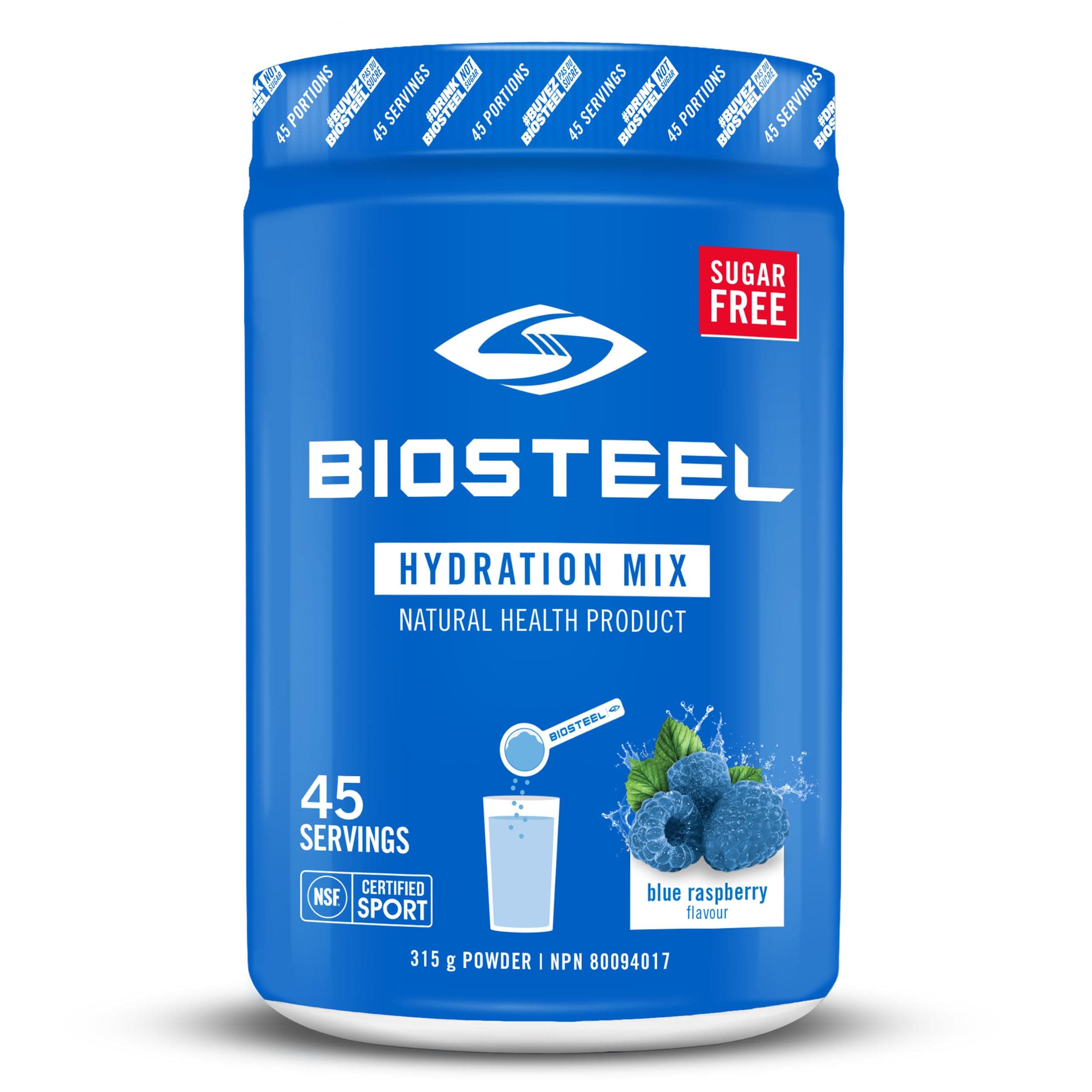 Zero Sugar Hydration Mix, Great Tasting Hydration with 5 Essential Electrolytes, Blue Raspberry, 45 Servings per Tub