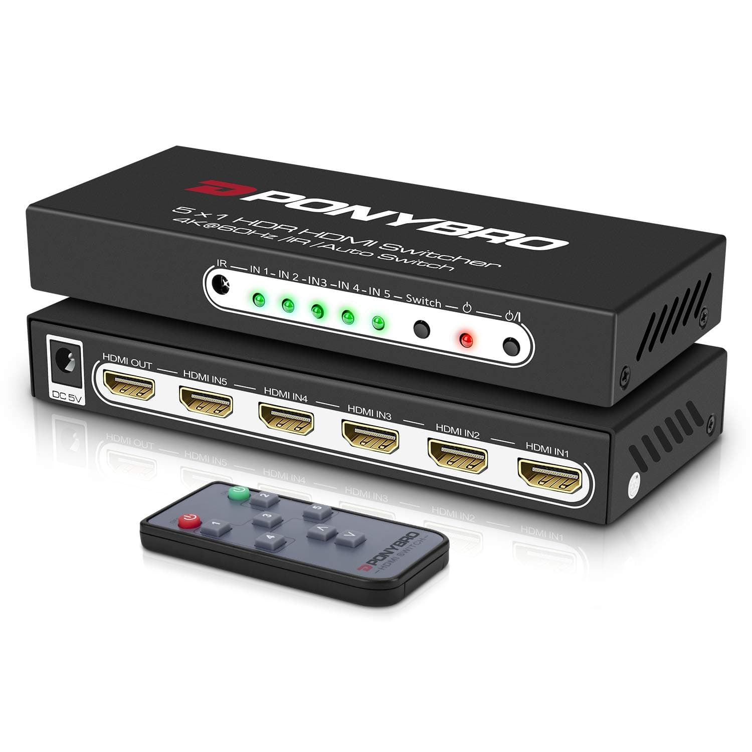 (Newest Version) UHD 4K 60Hz HDMI 2.0 Switch 5 in 1 with Remote, Support Auto-Switching,High Speed-18Gbps,HDR 10,HDCP2.2,Full 3D,1080P, HDMI Splitter for TV 4K.