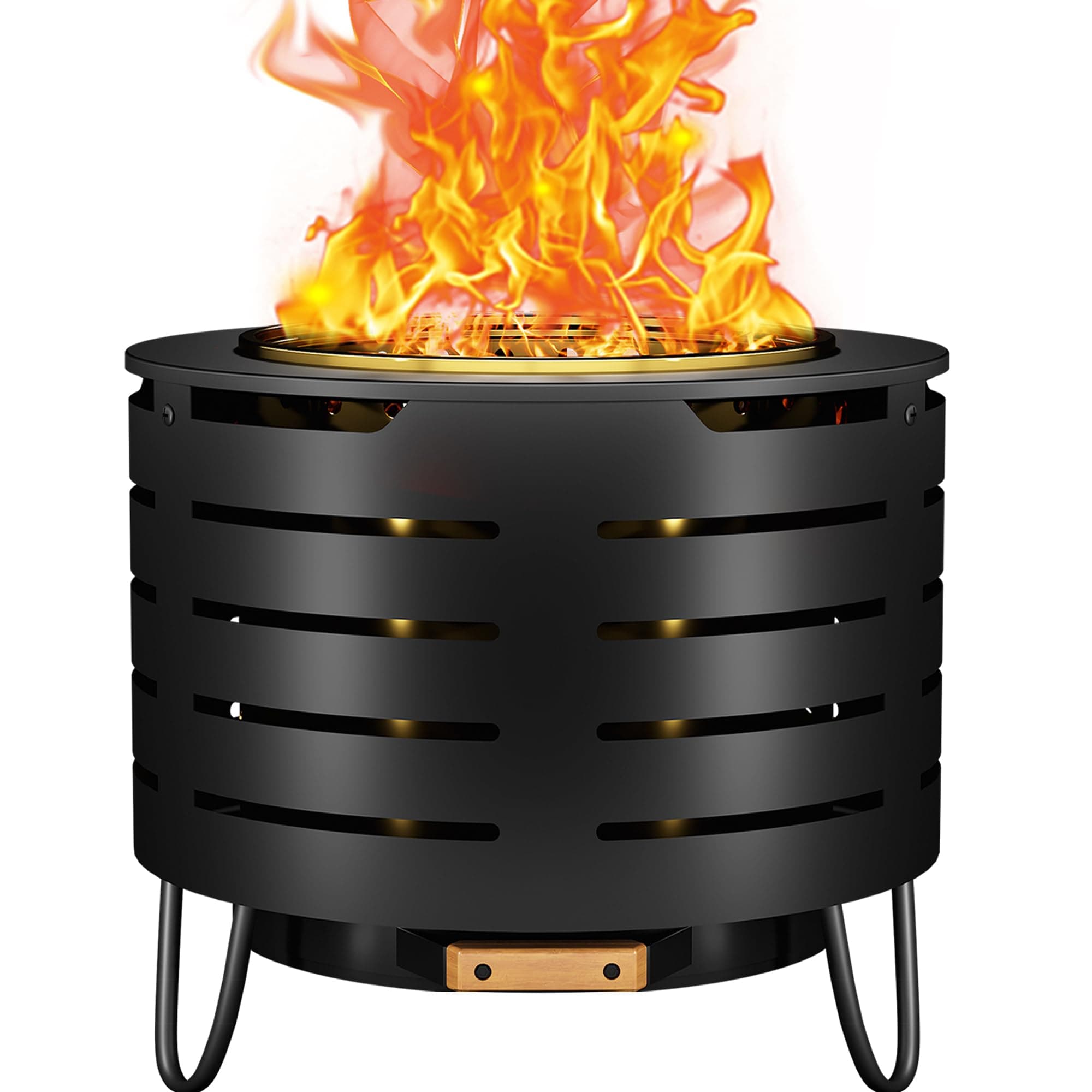 Portable Outdoor Fire Pit Set, 19 Inch Stainless Steel, Silver, Classic Style, Wood Burning, Low Smoke, Includes Fire Poker, Stand, Cloth Cover, Grill Rack